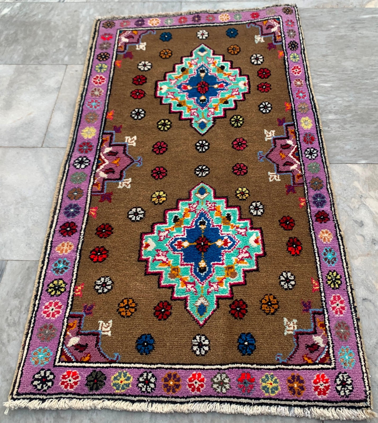 Vintage Afghan Hand-Knotted: Wool Area Rug, Traditional Carpet (2×3 ft.)