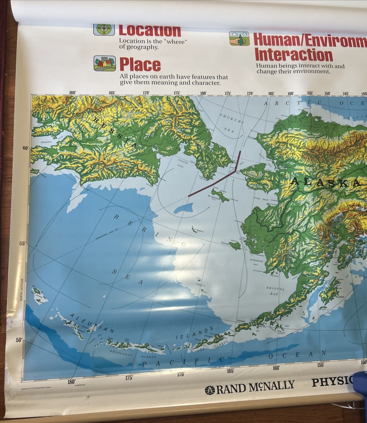 Vintage Rand McNally Pull Down 3 Maps Primary Political World USA AK/HI 58″x72″