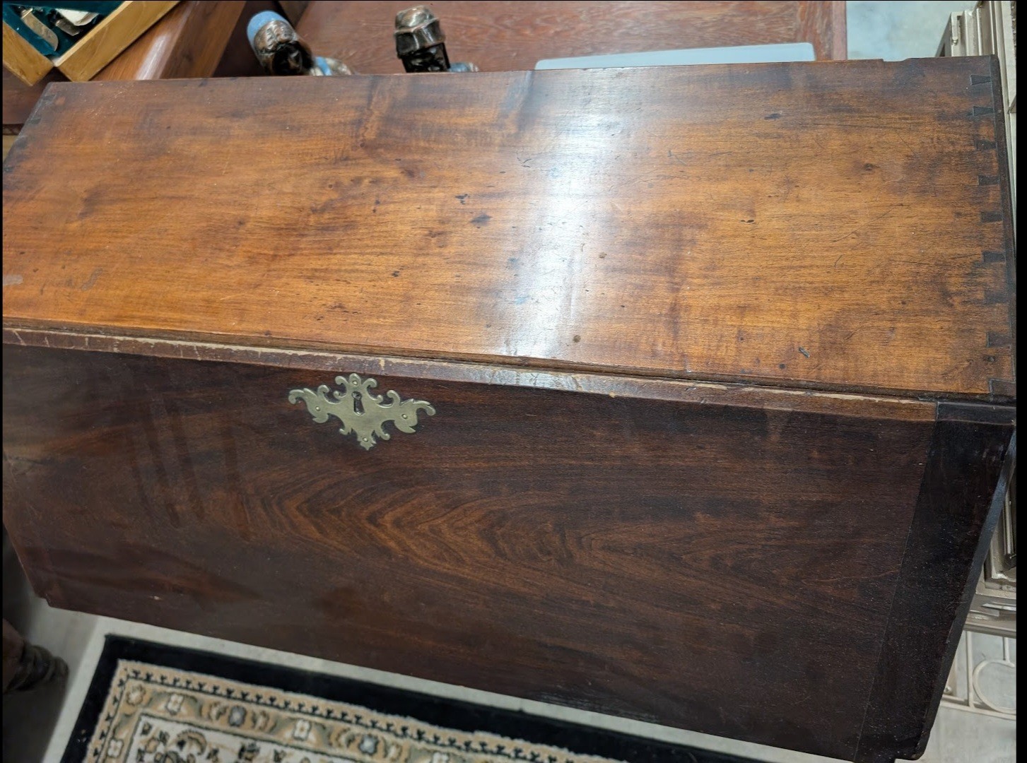 Early 18th Century Walnut Fall Front Desk W/Brass Handles + OG Key Covers