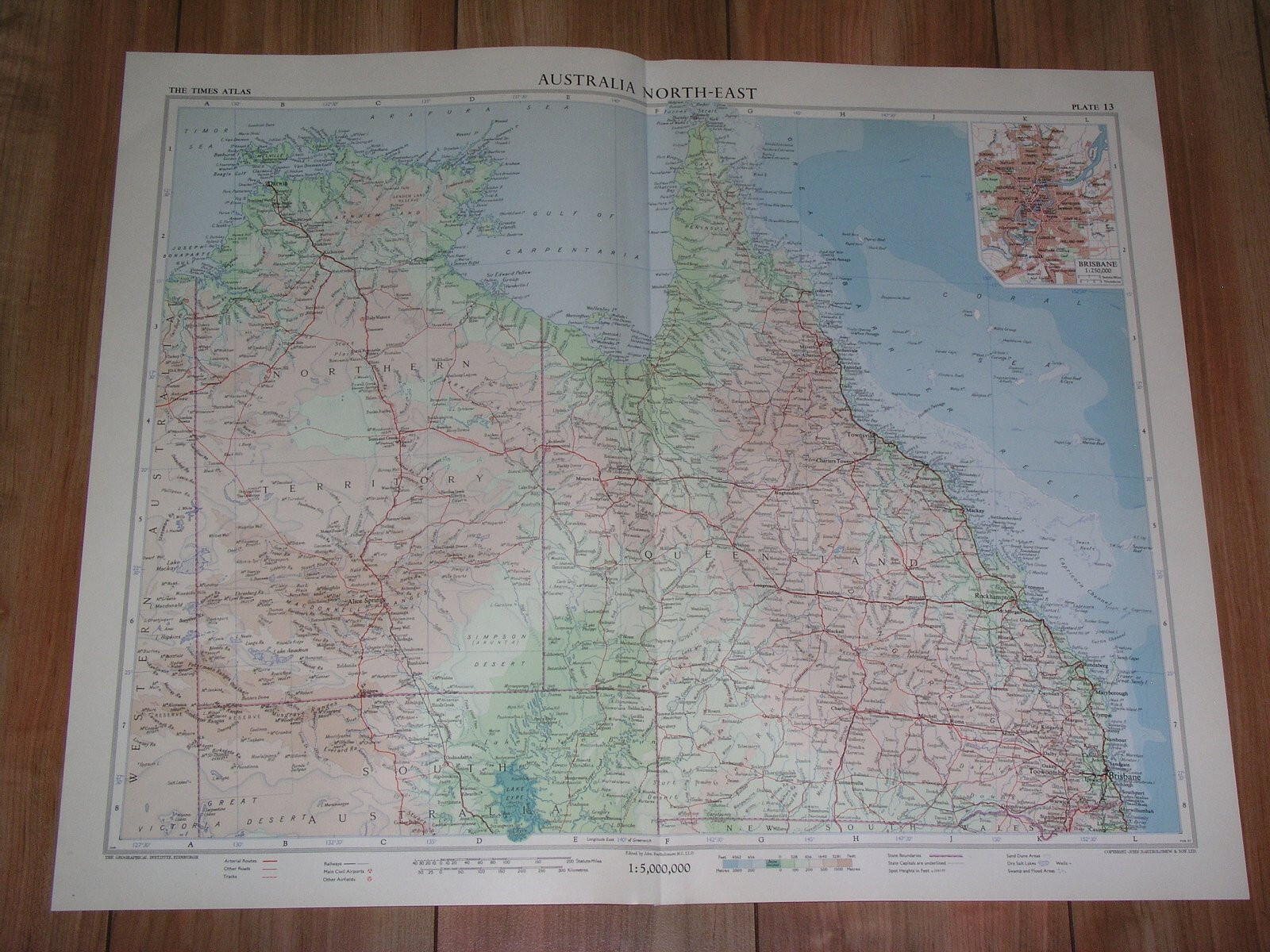 1958 VINTAGE MAP OF QUEENSLAND BRISBANE NORTHERN TERRITORY AUSTRALIA