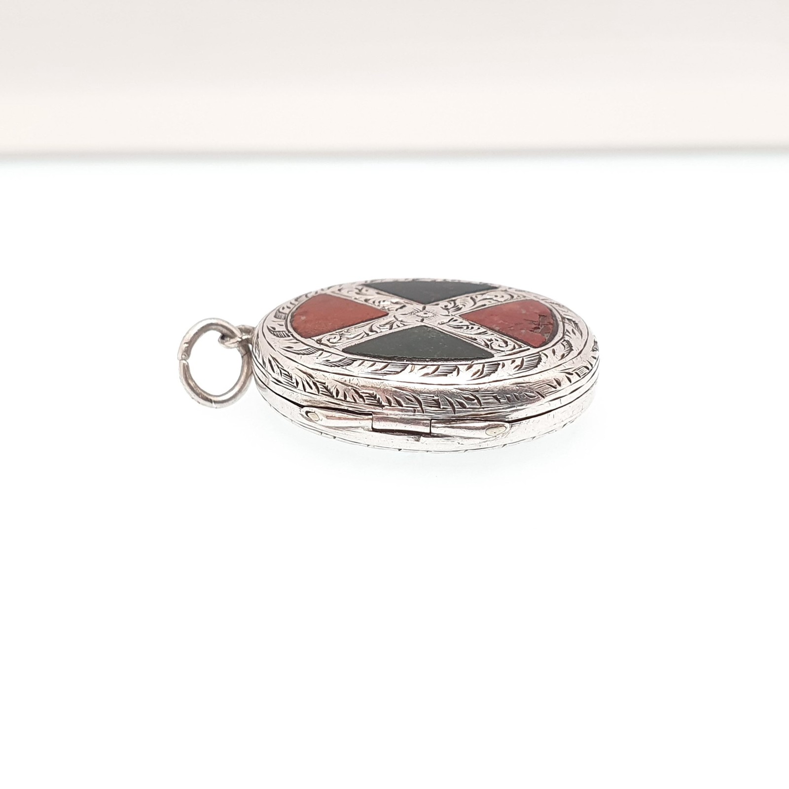 Antique Victorian Solid Silver Scottish Agate Locket Bloodstone & Jasper Genuine