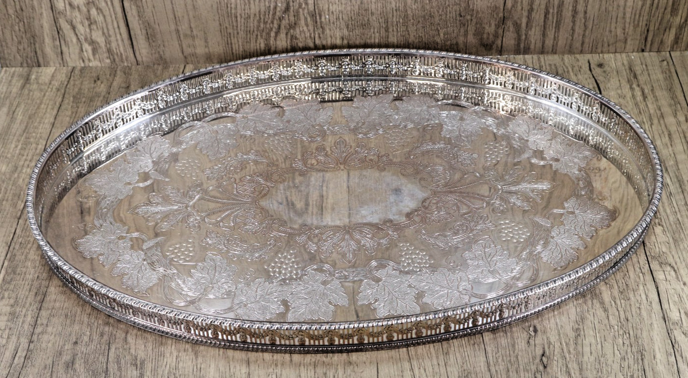 Large Viners Silver Plated Gallery Tray Oval Drinks Decanter 46x29cm / 18″x12″