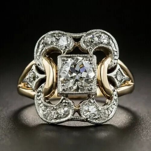 Art Deco Style Lab Created Diamond Engagement Ring 14K Yellow Gold Plated