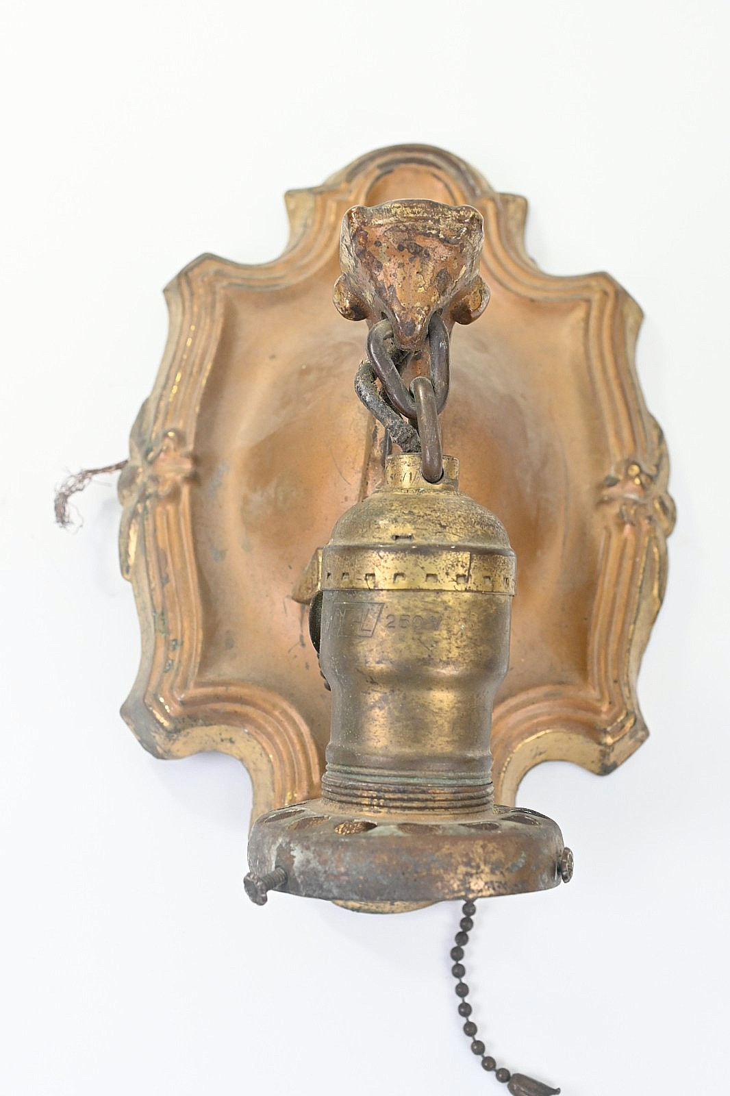 Antique Brass Wall Sconce Light Fixture Art Deco Pull Chain Salvage 5×8