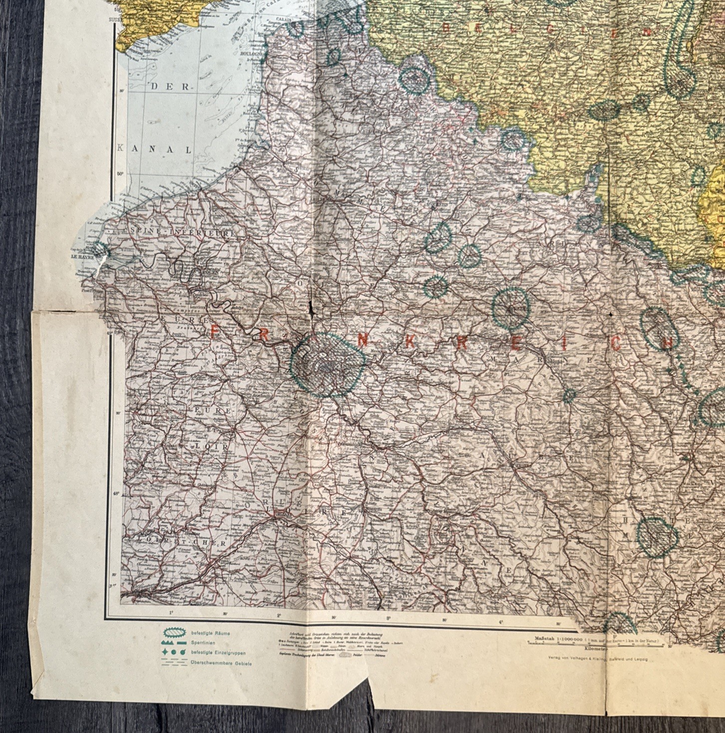 Vintage 1940s Map of German-French Border German Publisher Velhagen & Klasing