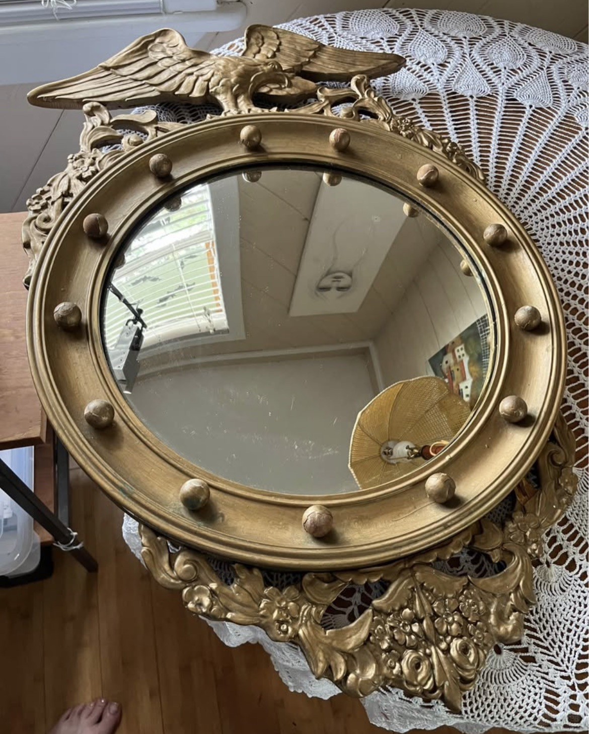 Antique Wood American Eagle Convex Mirror Federal Patriotic
