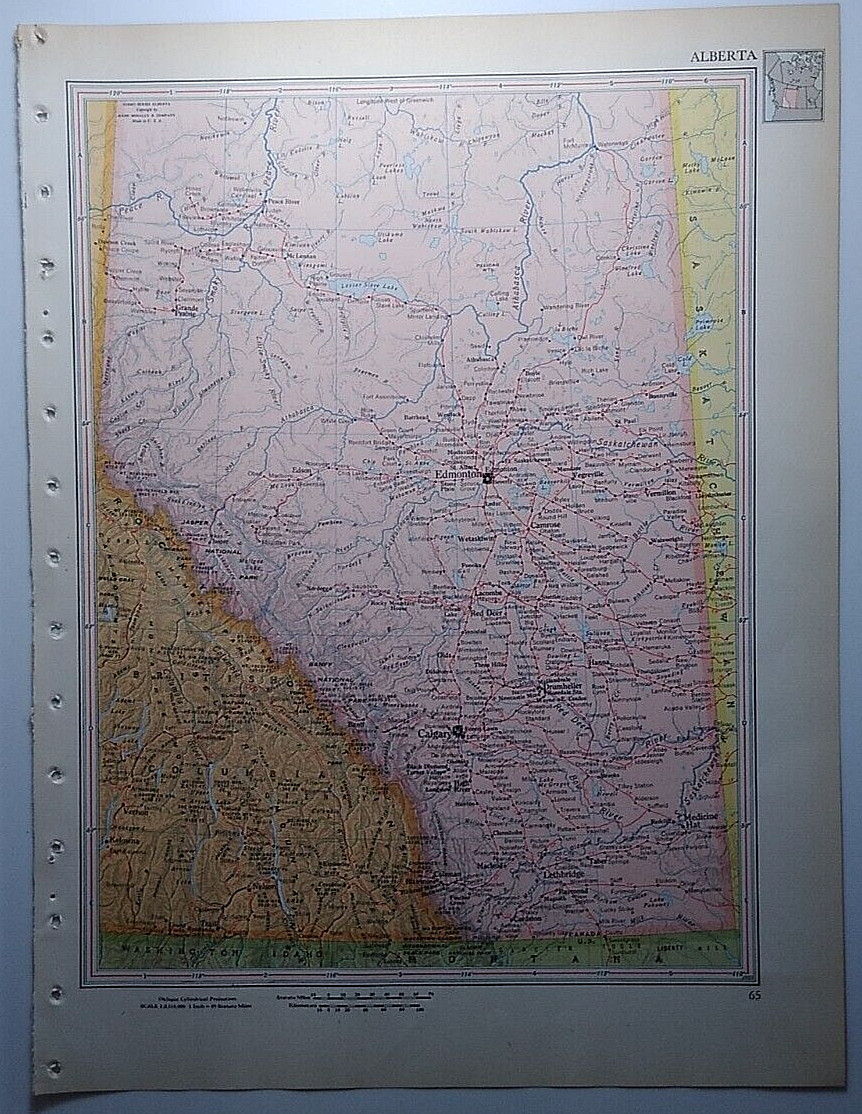 1957 Vintage ALBERTA Atlas Map Old Authentic Antique MCM Encyclopedia Britannica