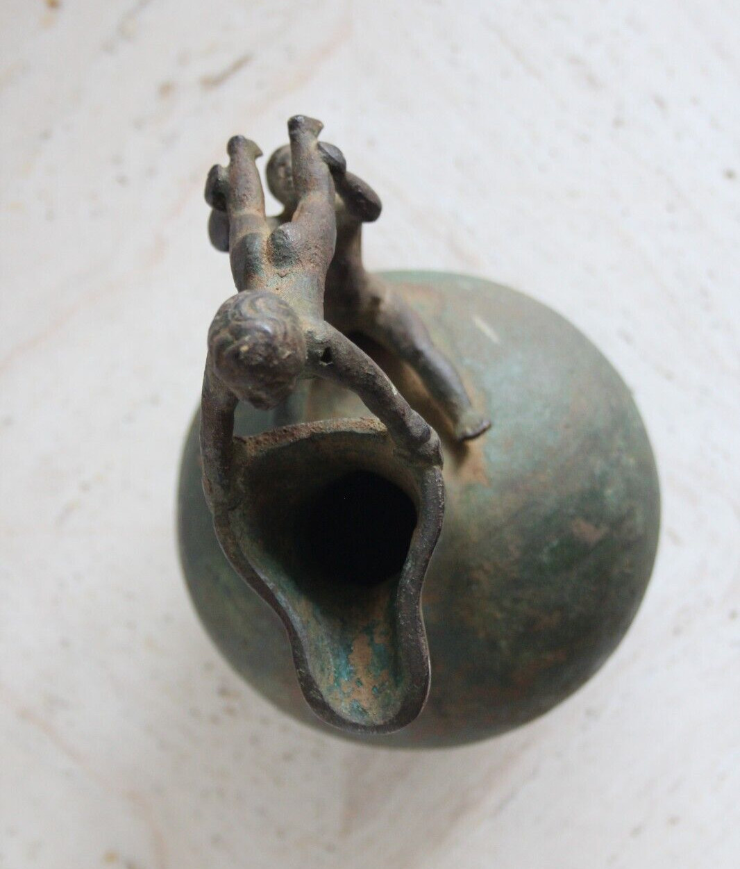 Antique circa 1890’s Grand Tour Bronze Ewer Pitcher Vase Nude Character Handle