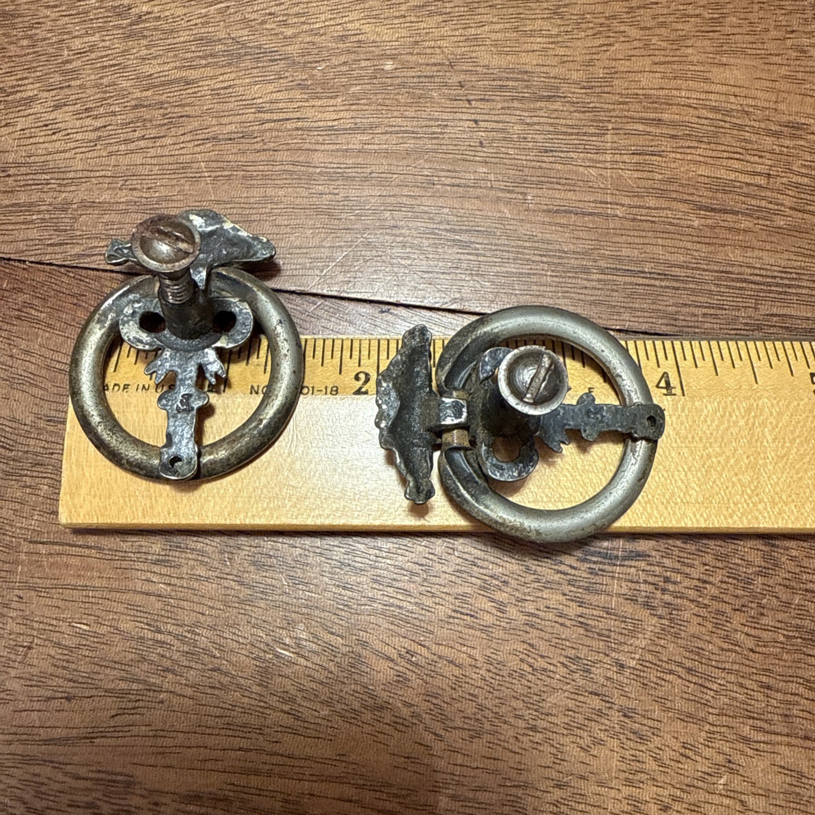 6 Brass Drawer Pulls Drop Ring Floral Rose Cottagecore Knobs Victorian Hardware