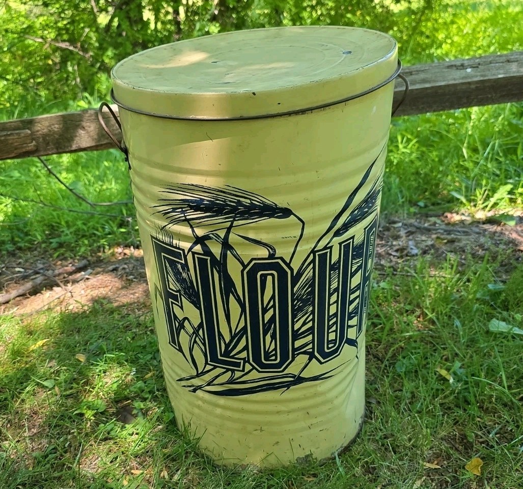 Rare Large Antique Flour Bin to General Store Tin Cannister 20.5” Metal
