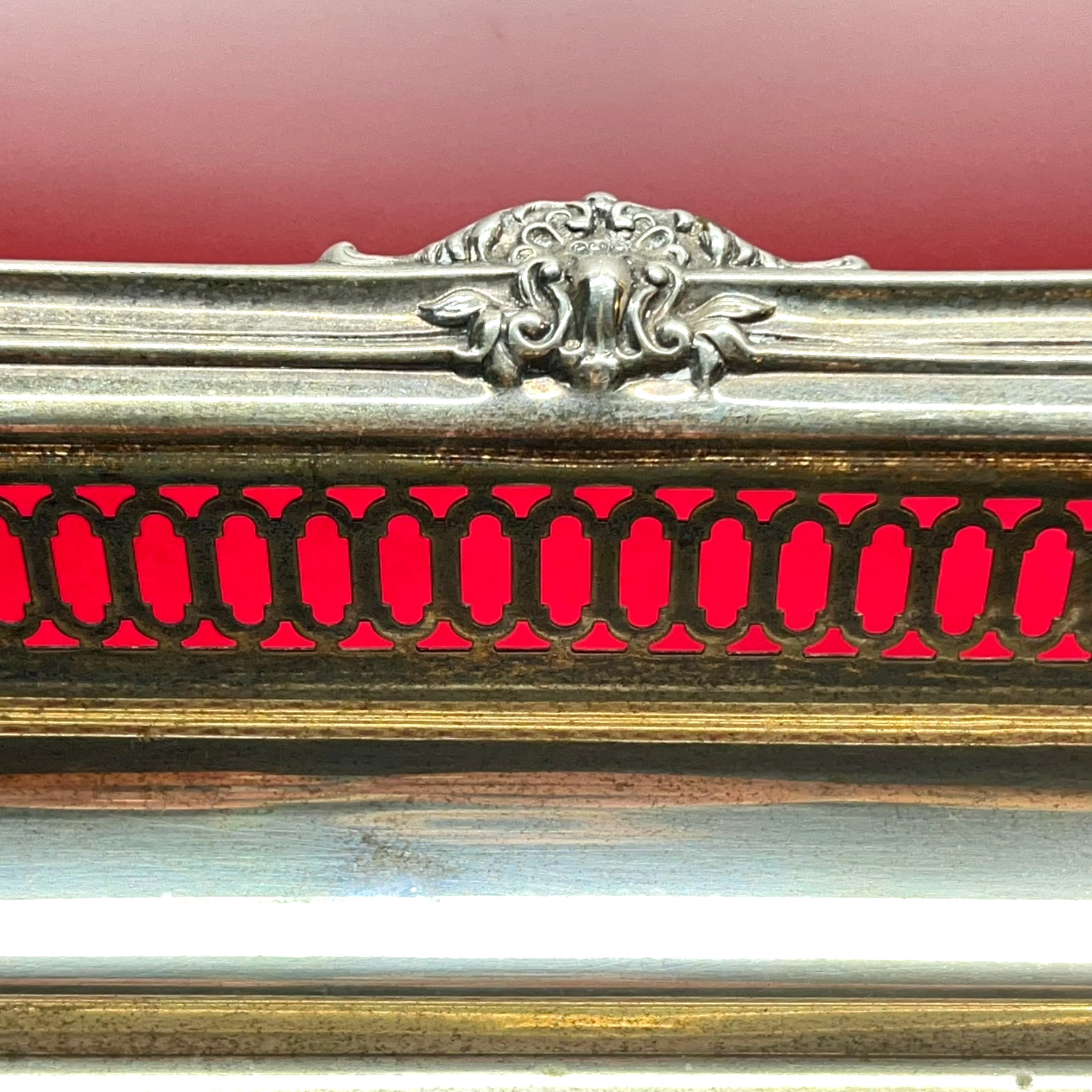 VTG 19″ Tarnished Silver Plated Rectangular Butler Serving Tray Pierced Gallery