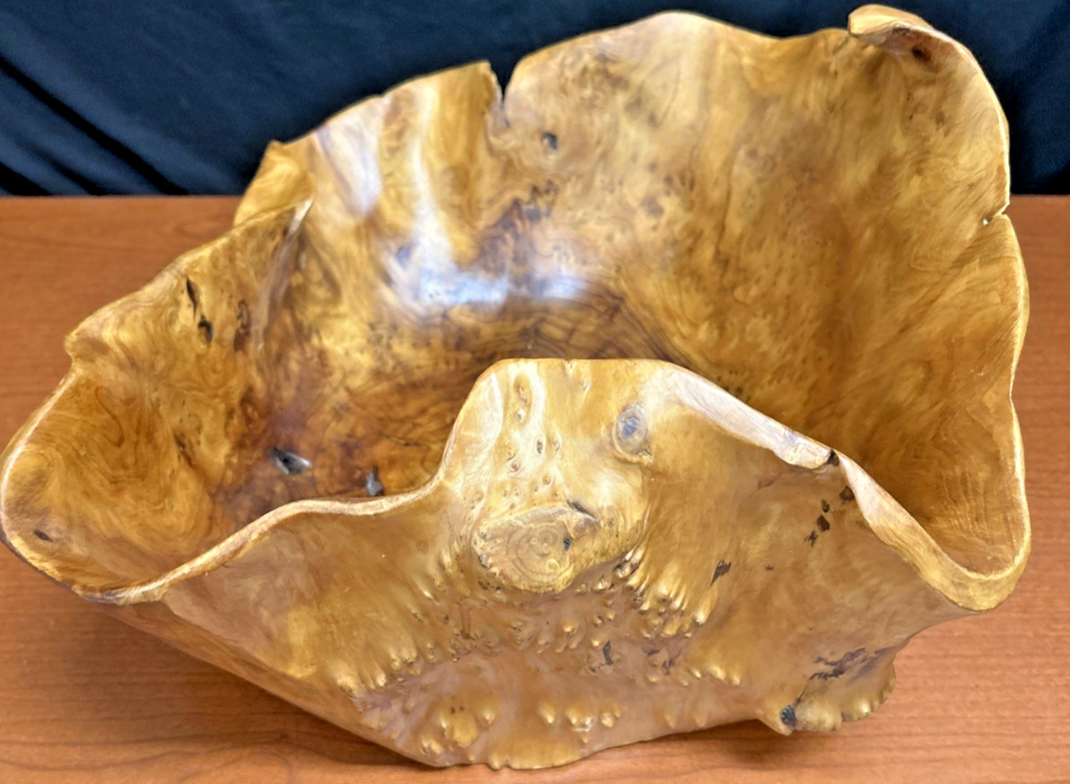 Vintage large 15″ diameter irregular shaped burl wood bowl live edge WWA