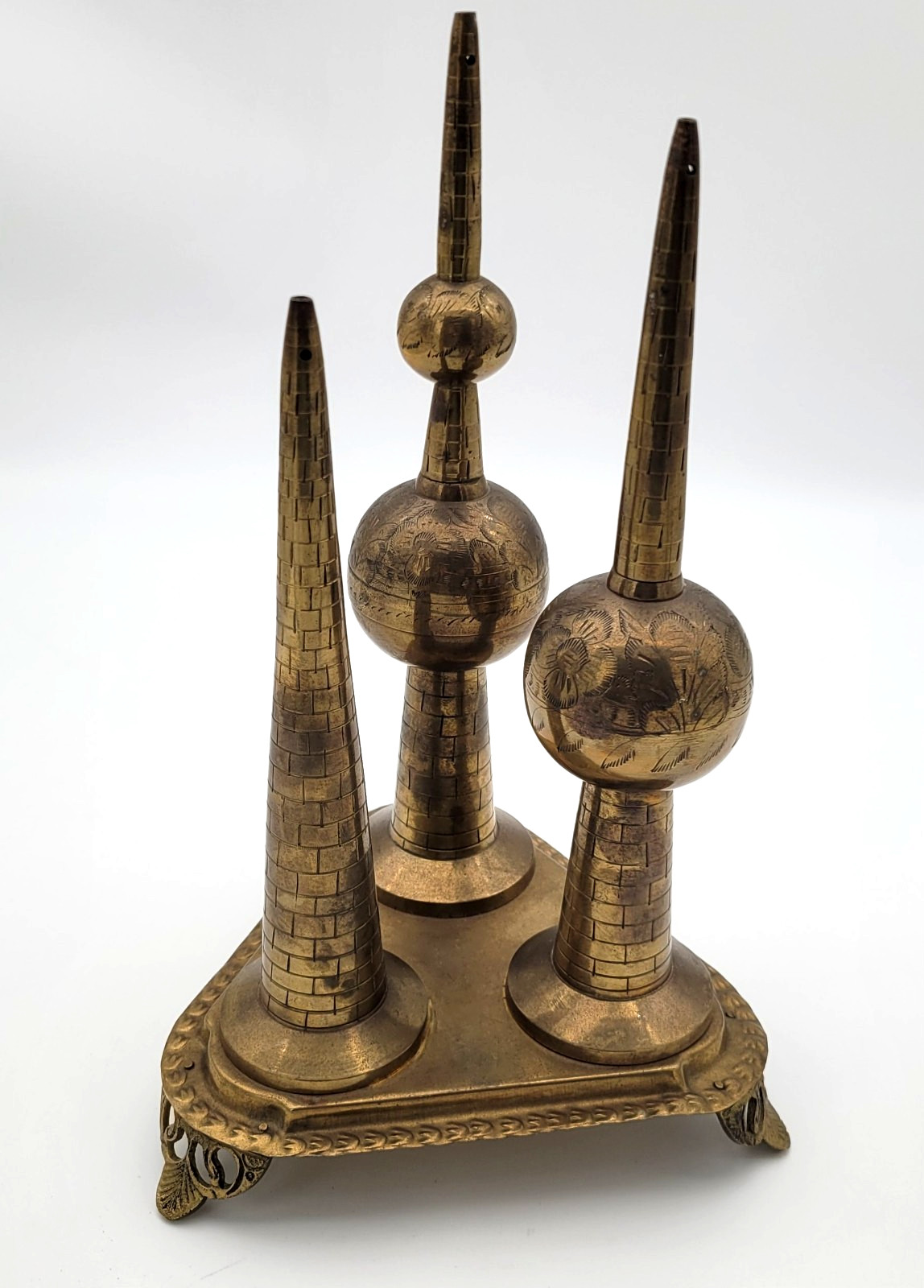 Vintage MCM 1970’s Brass Decorative Art Kuwait Towers with Base/Stand 13″