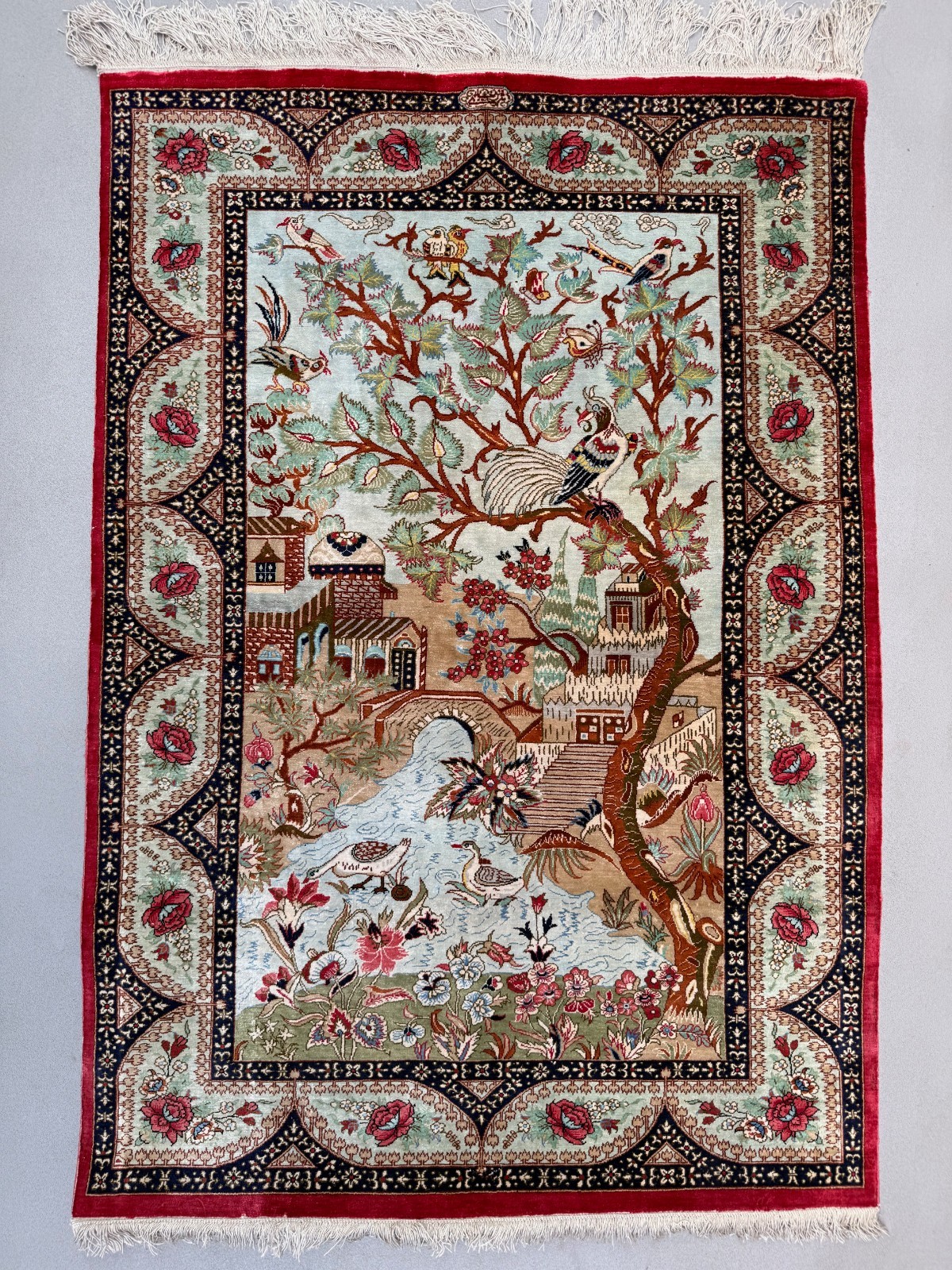 Vintage Silk Rug, 79×115 cm, Handmade, Extremely Fine, Garden of Eden 2536