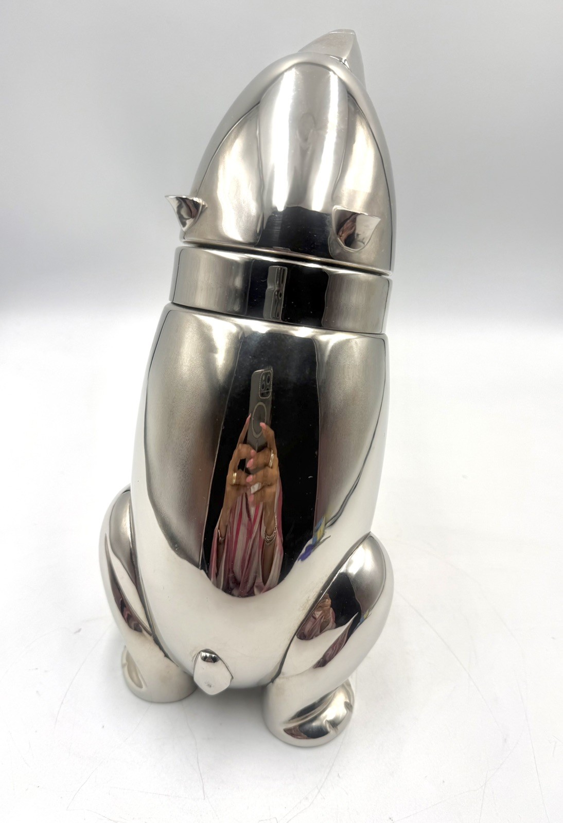 1950s Restoration Hardware Art Deco Silverplate Polar Bear Cocktail Shaker Mixer