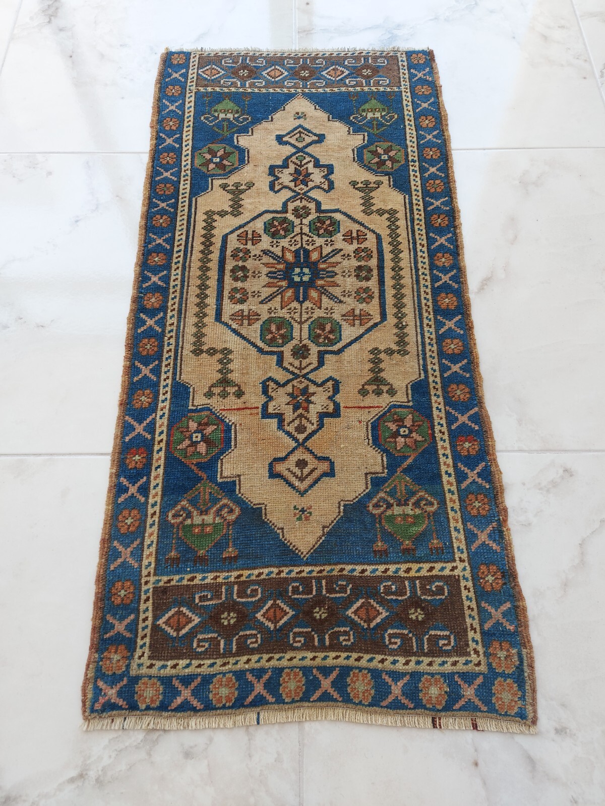 Medium Long Antique Prayer Rug, Handmade 100 Years Old Rug Luxury Decor Rug h