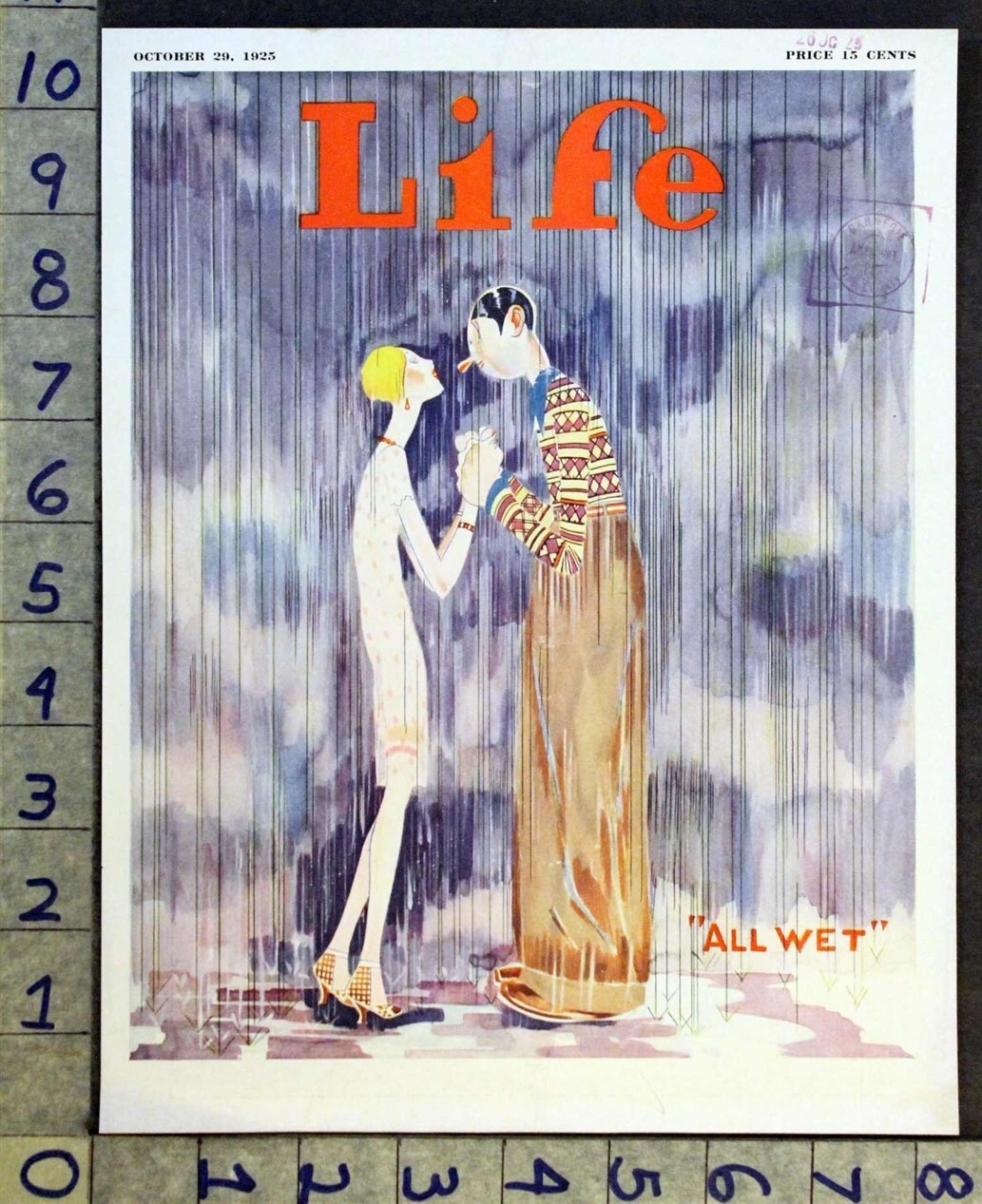 1925 ROMANCE LOVE RAIN FLAPPER CARTOON COMIC JOHN HELD JR LIFE ART COVER FC2088
