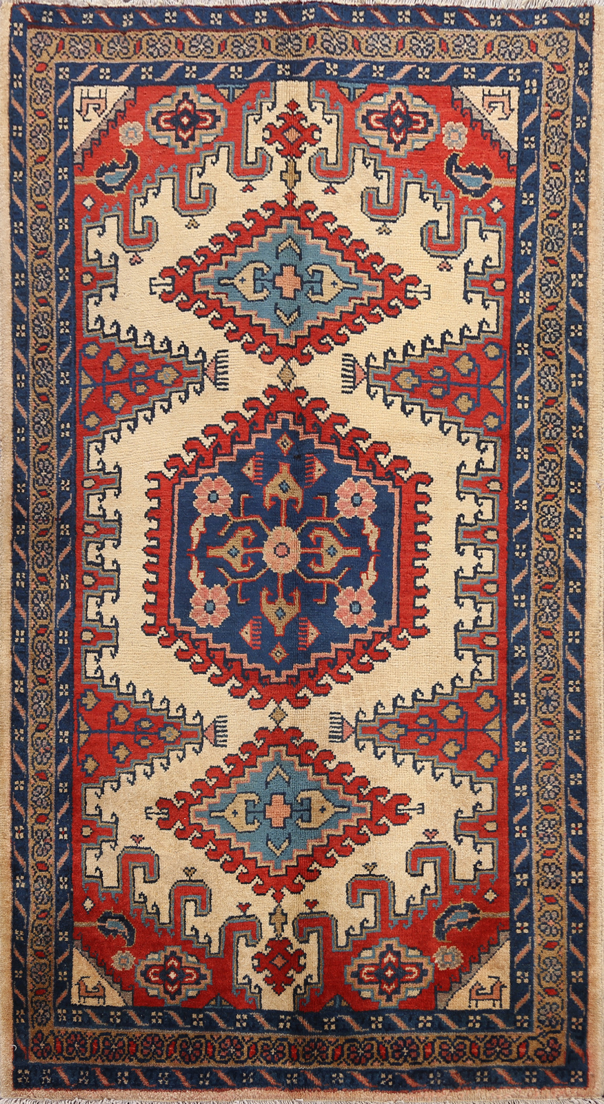 Ivory Geometric Viss Indian Area Rug Tribal Hand-knotted Wool Carpet 4×6