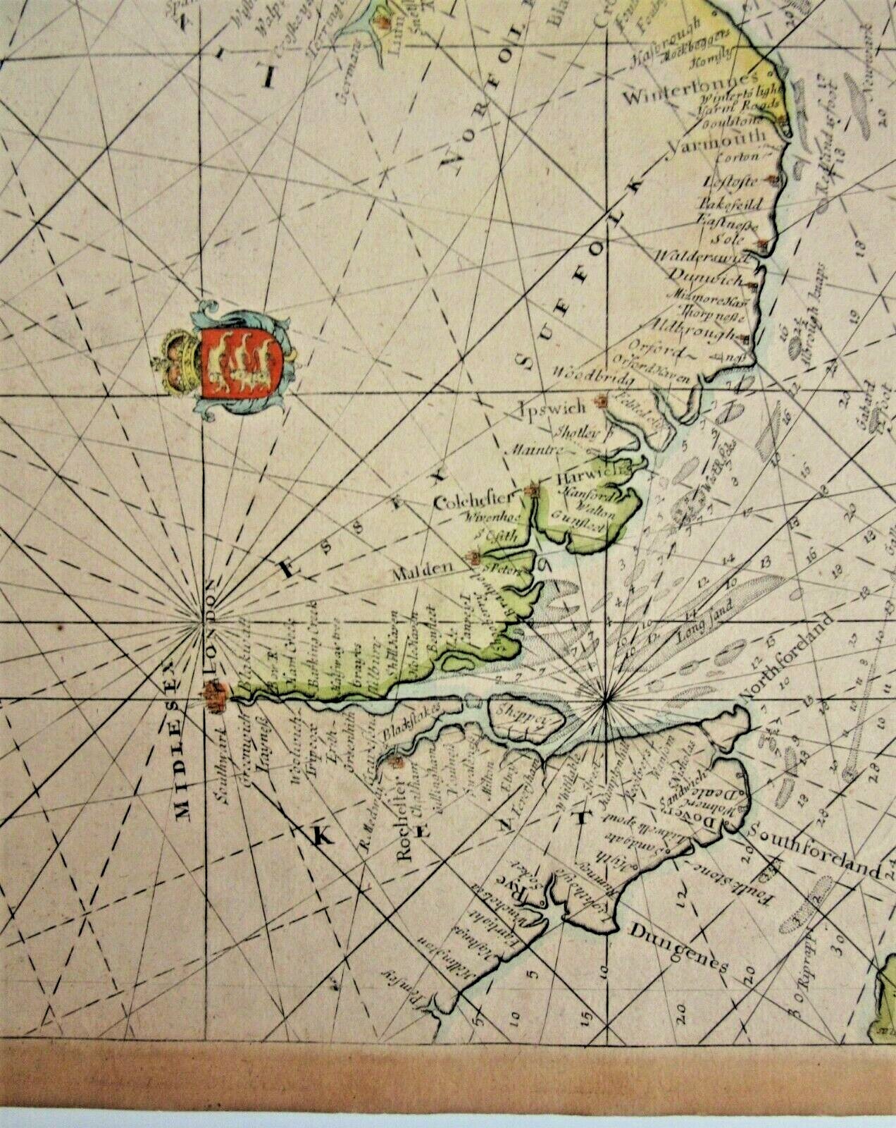 1723 Original Chart – East Coast. Capt Greenville Collins. Sir Ralph Delaval.
