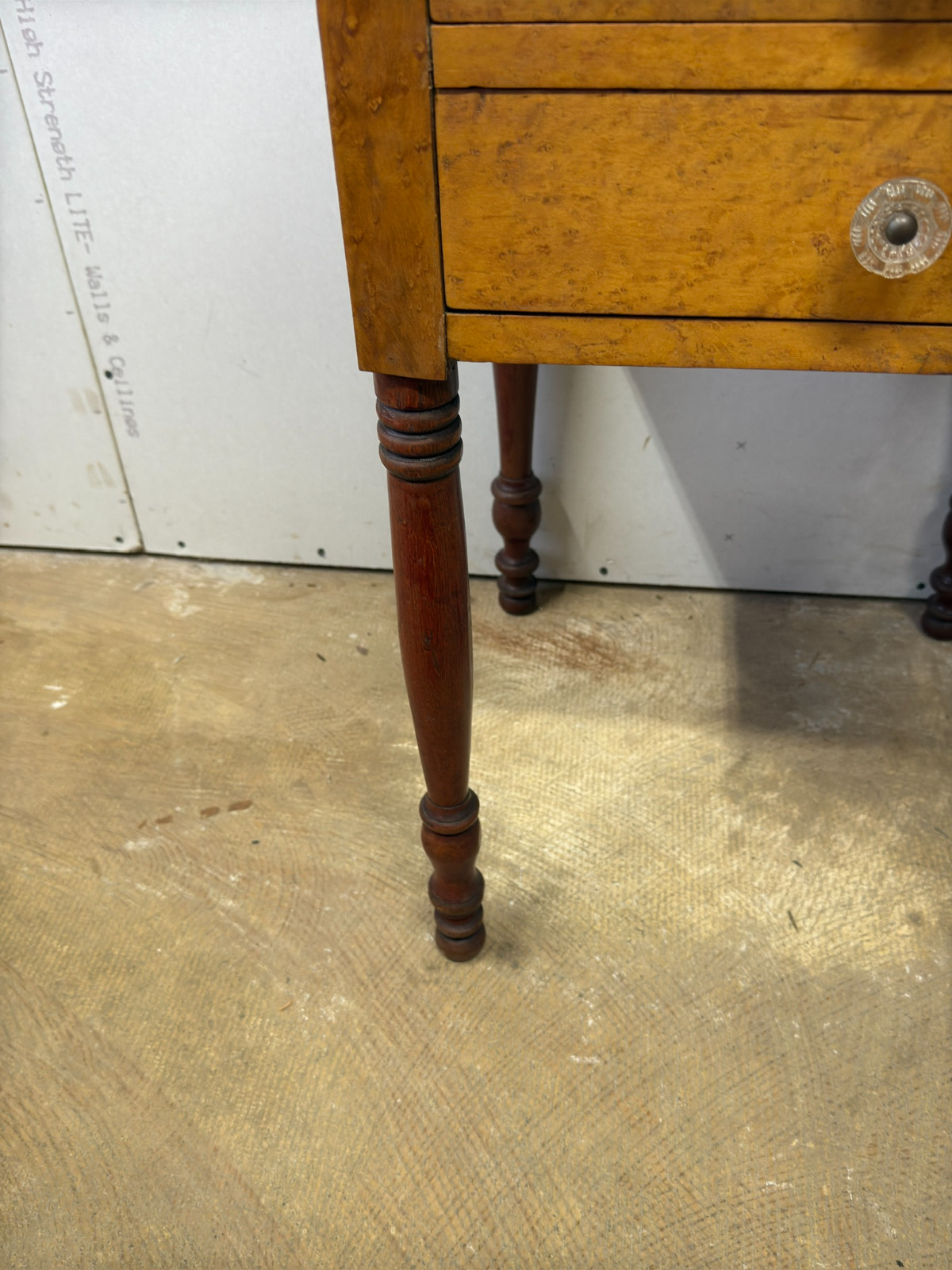 antique Birdseye maple & cherry red wash 2 drawer table stand Country Farm
