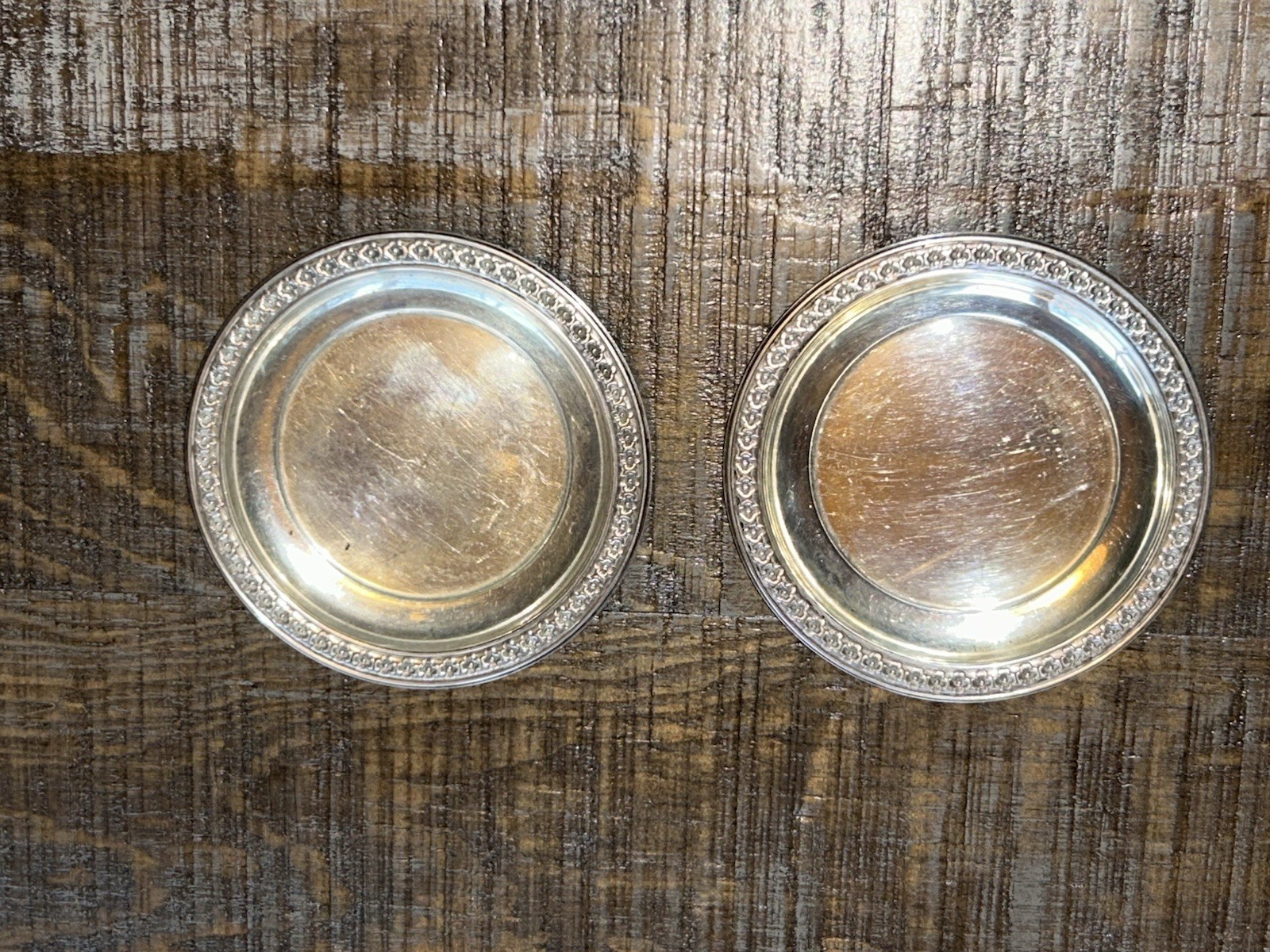 (2) Rogers STERLING 4001 925 Sterling Silver Floral Pattern 3 1/8″ Inch Diameter