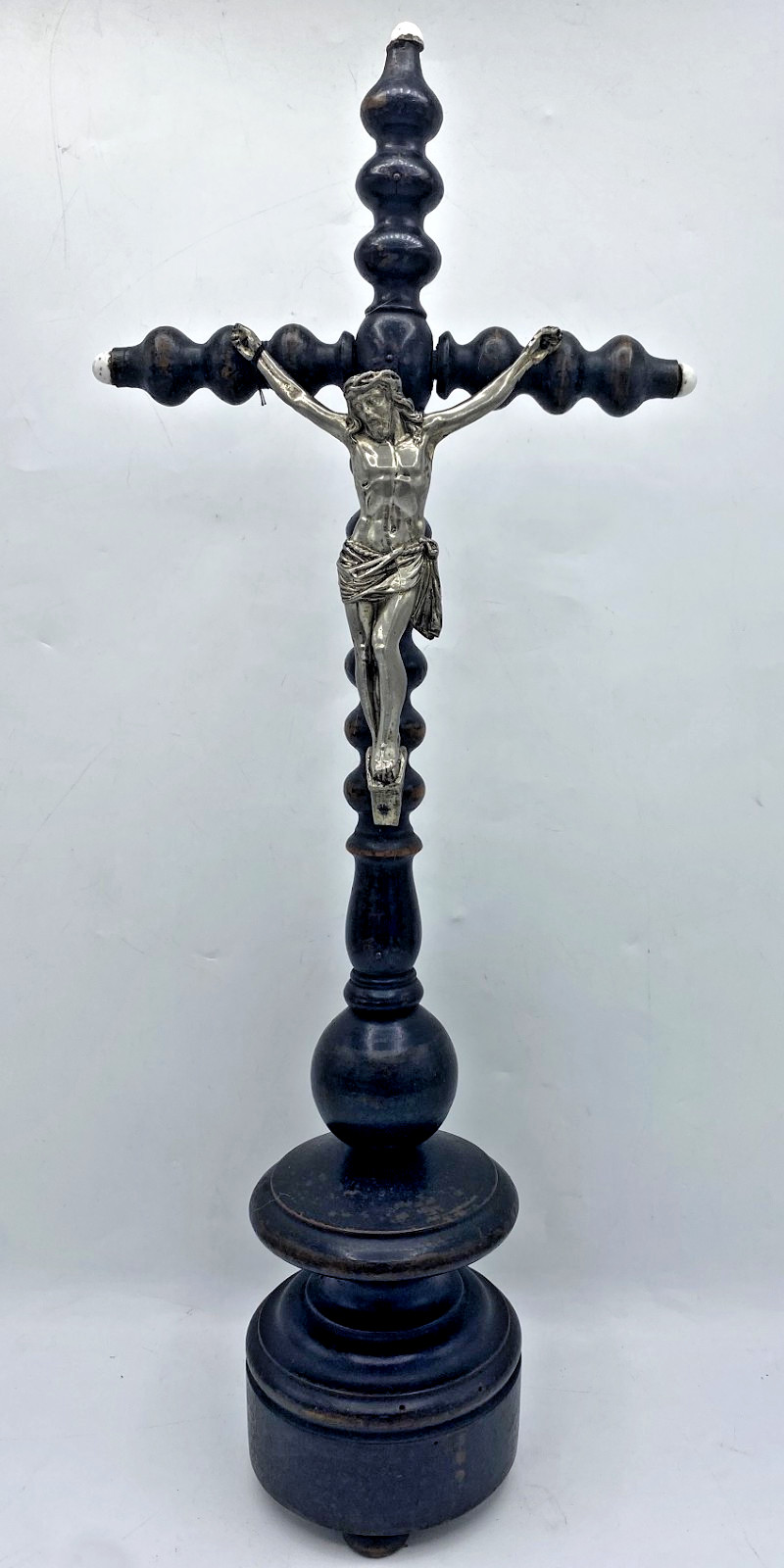 Large antique french Napoleon III crucifix 19th century black wood metal