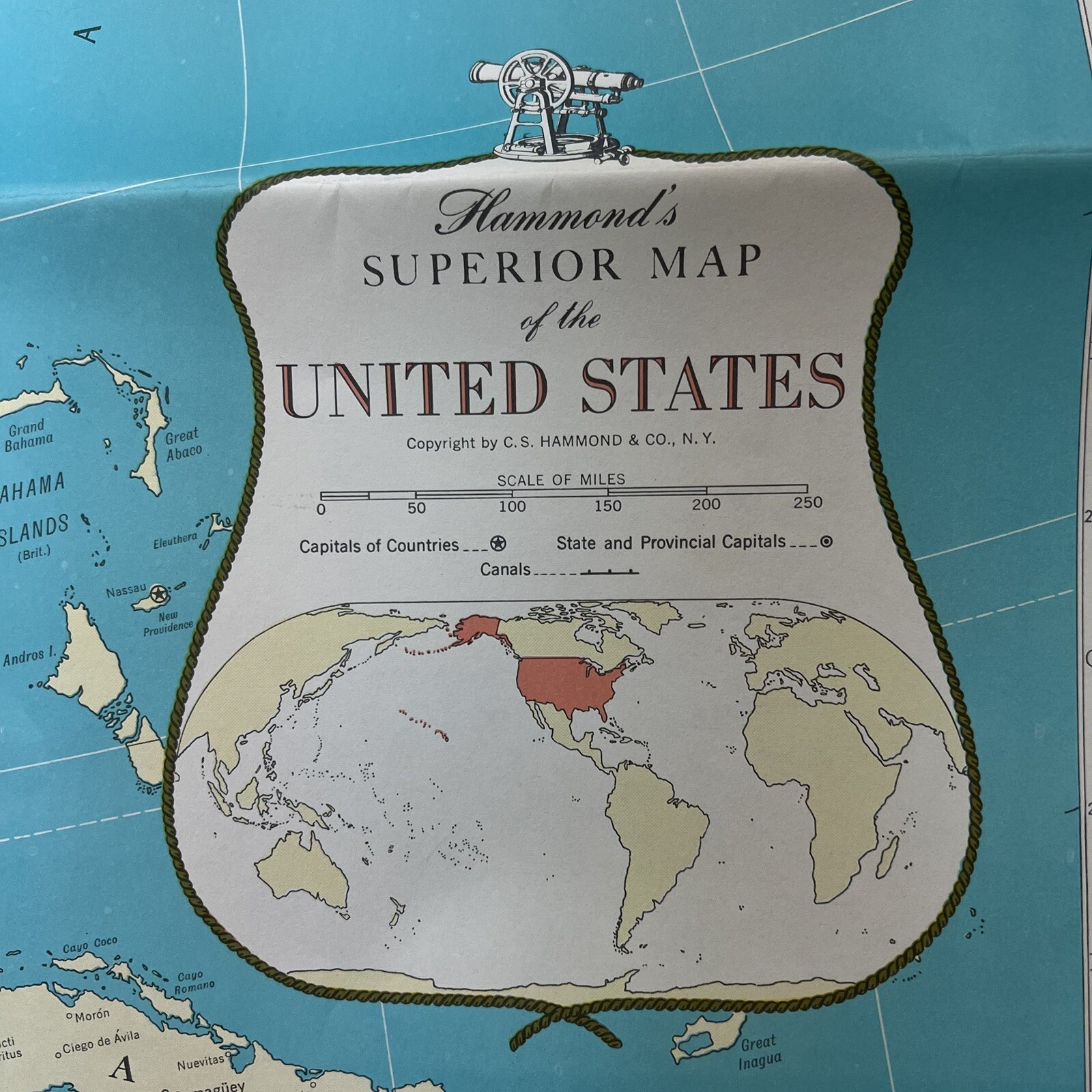 Hammond’s Superior Map Of The United States 50″ x 33″ 1970’s Excellent Condition