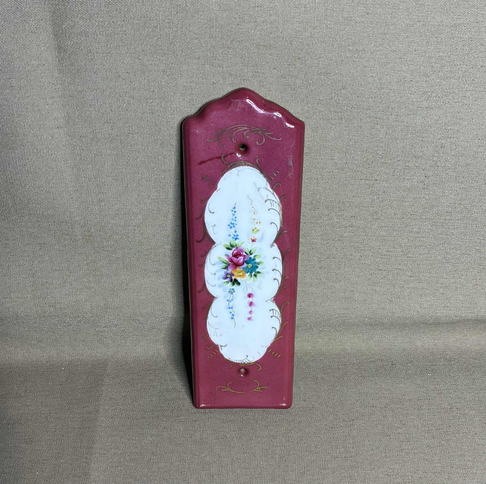 Vintage Antique Signed Victorian Finger Plate Door Decoration Porcelain Ceramic