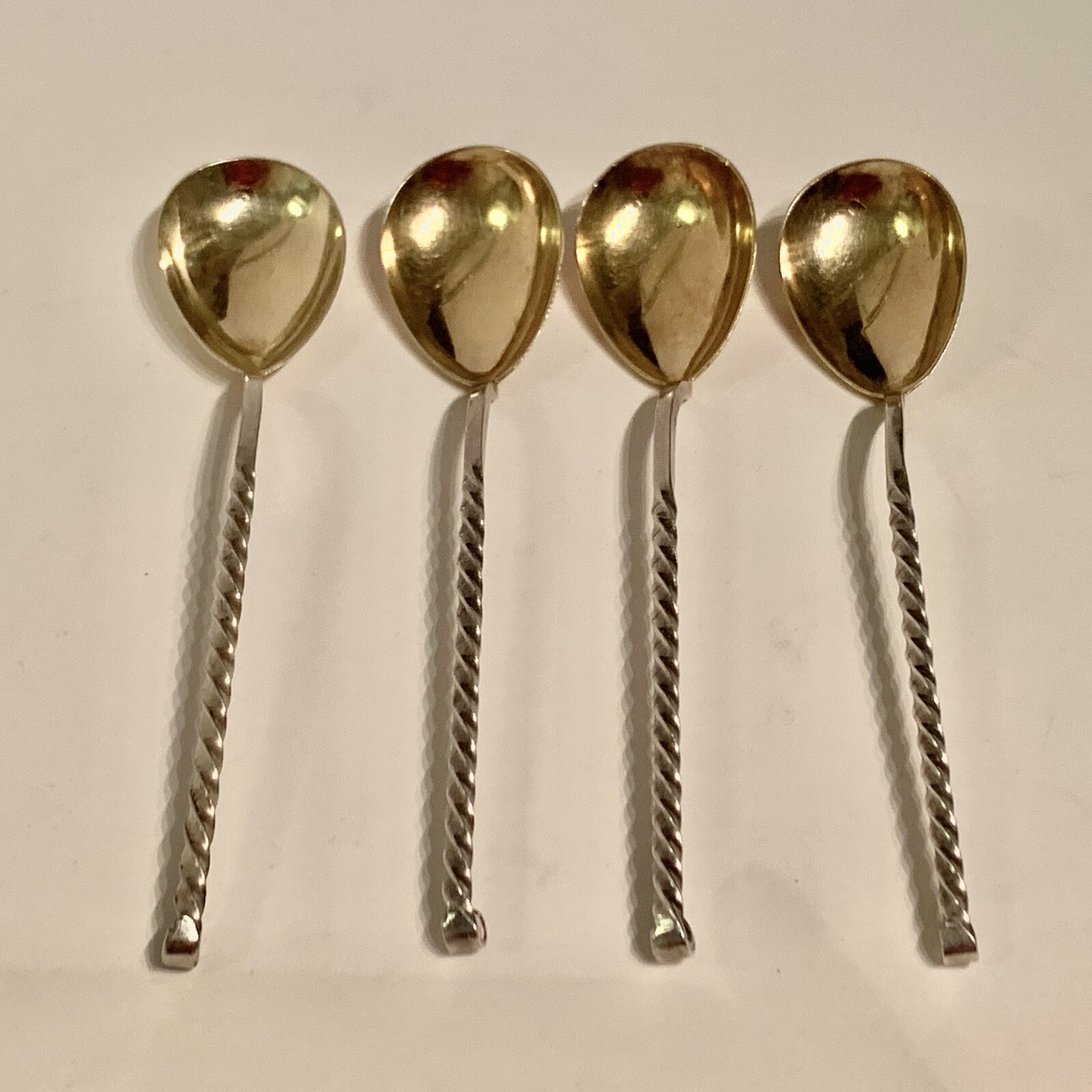 Set of 4 Soviet Tallinn Jewelry Factory Gold Gilded Melchior Silver Spoons USSR