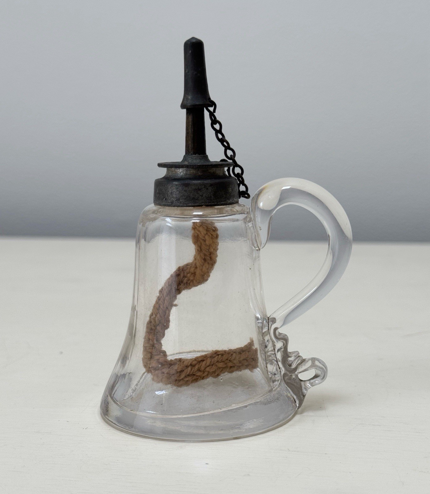1800’s Primitive Hand Blown Glass Whale Oil Lantern Antique Finger Lamp
