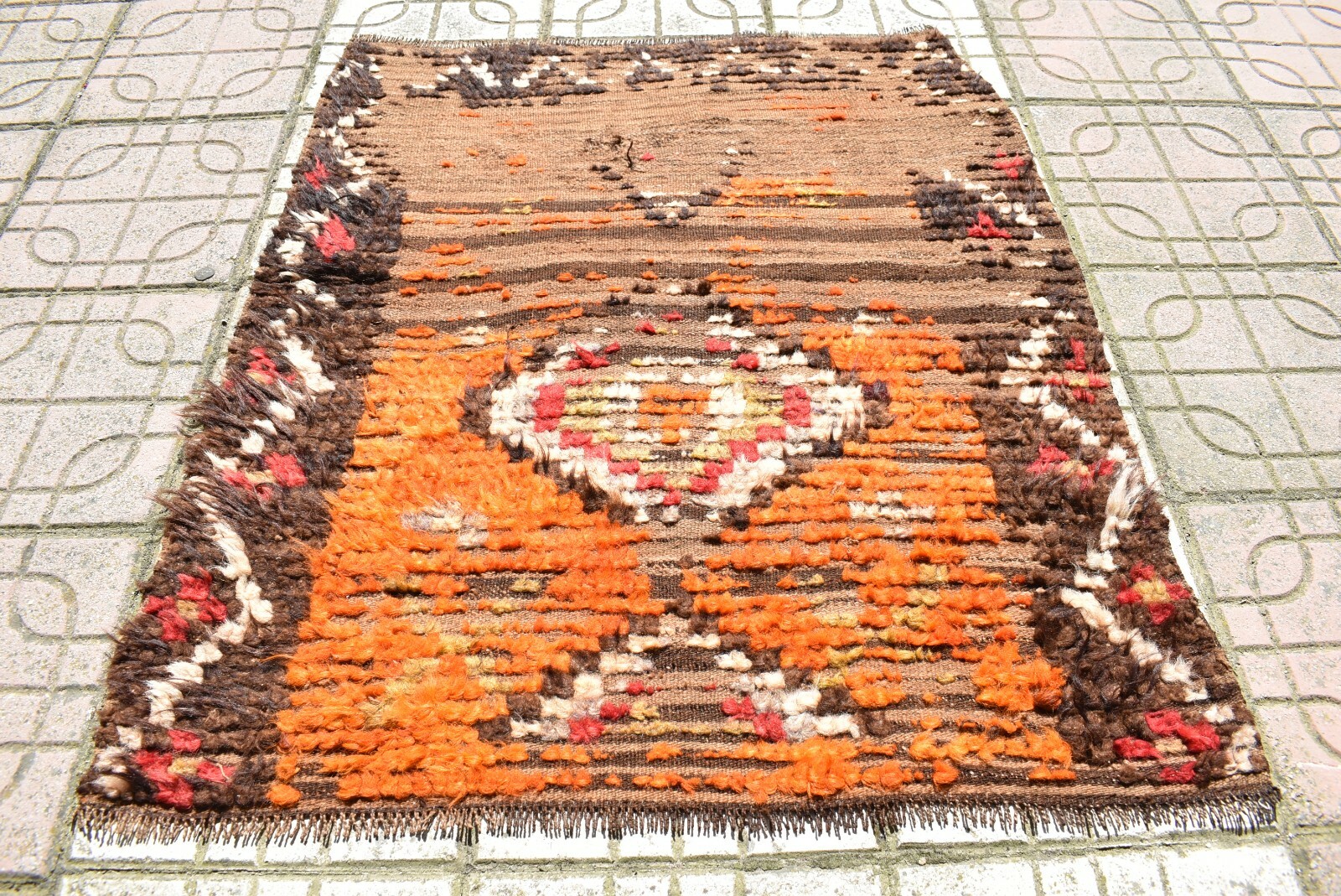 Fabulous Antique Turkish Worn Rug Collector’s Piece Distressed Tulu Kilim Rug