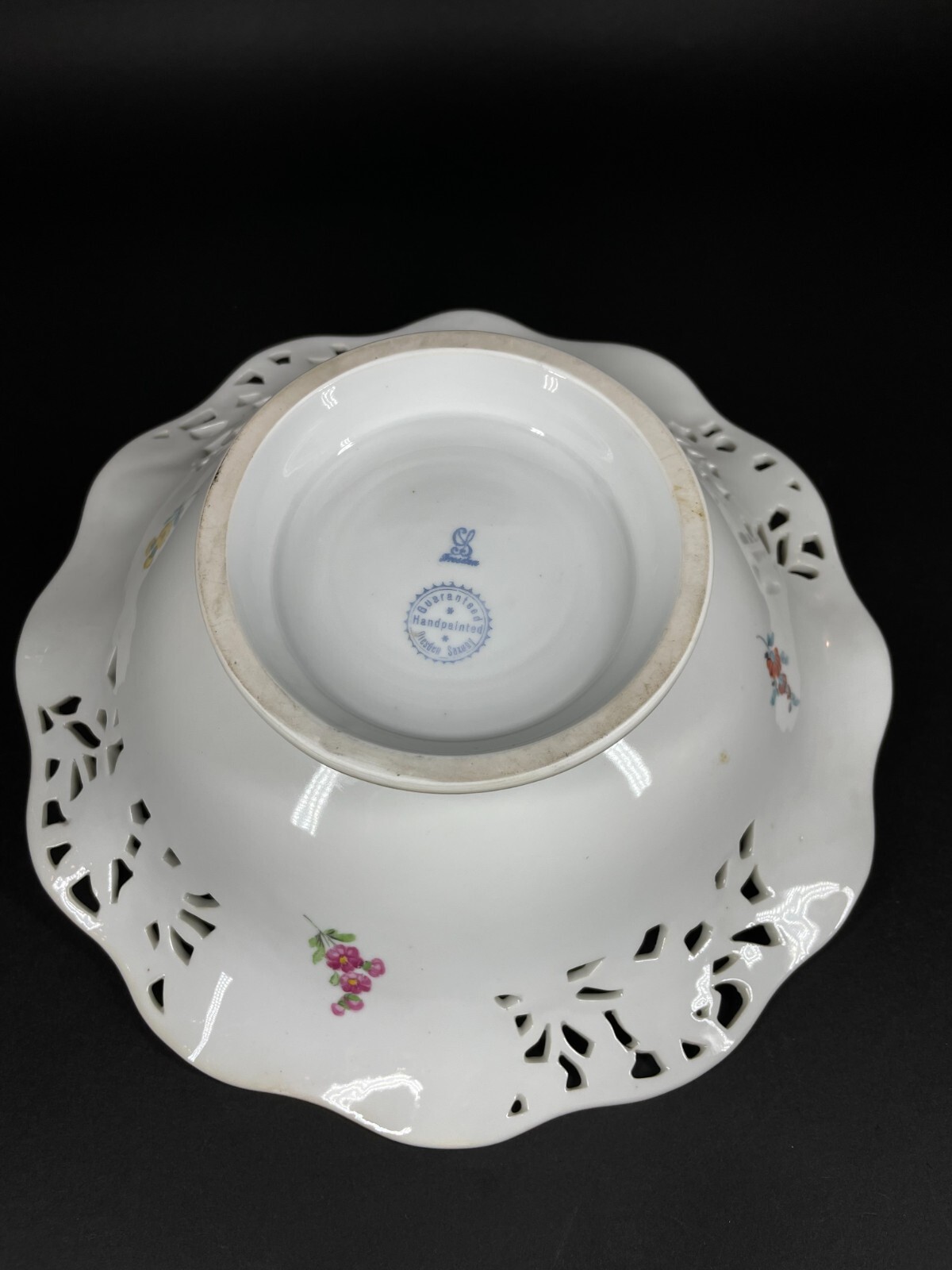 Carl Thieme Dresden Large Footed Painted Floral Reticulated Centerpiece Bowl