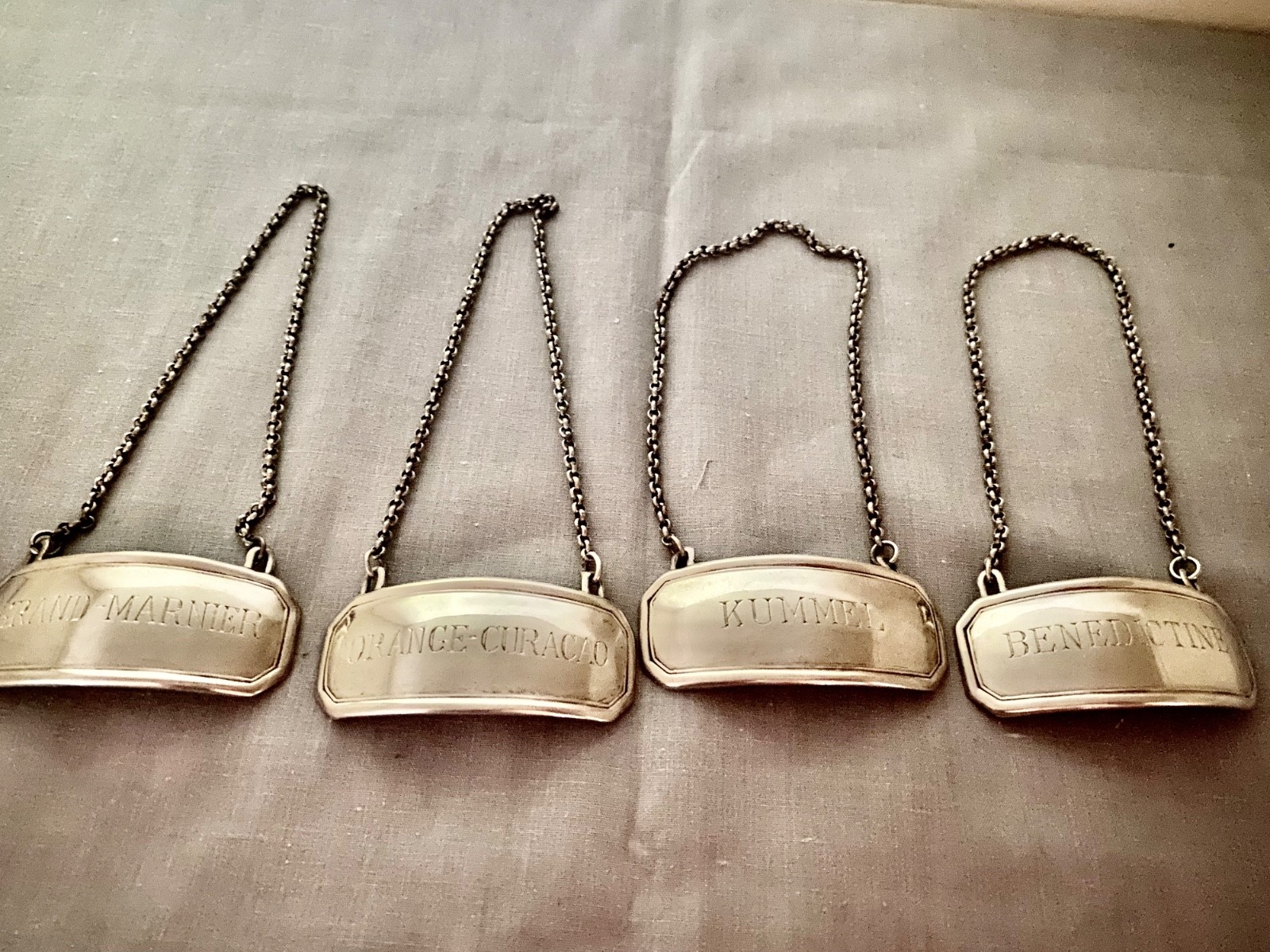 Deco Era Four Sterling Silver Decanter Bottle Labels James Dixon Sheffield 1925