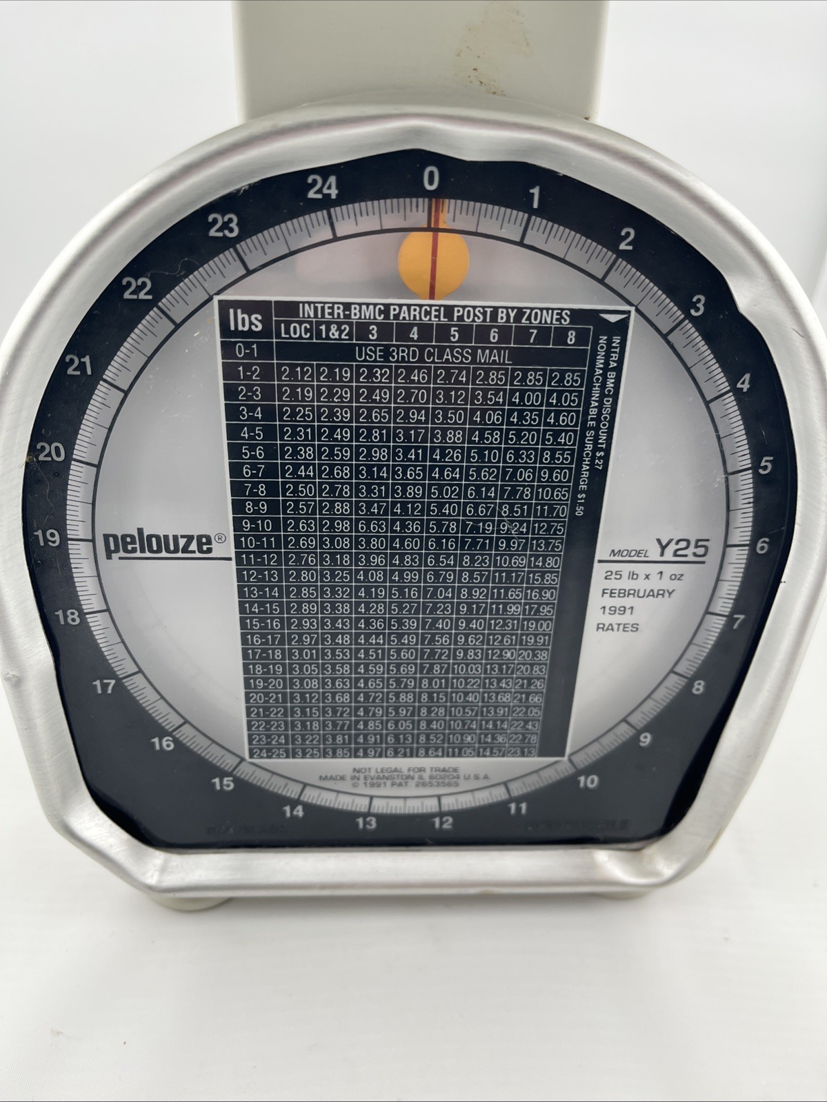 Postal Scale PELOUZE 25 LB PARCEL POST RATE SCALE DELUXE Y LINE MODEL Y-25