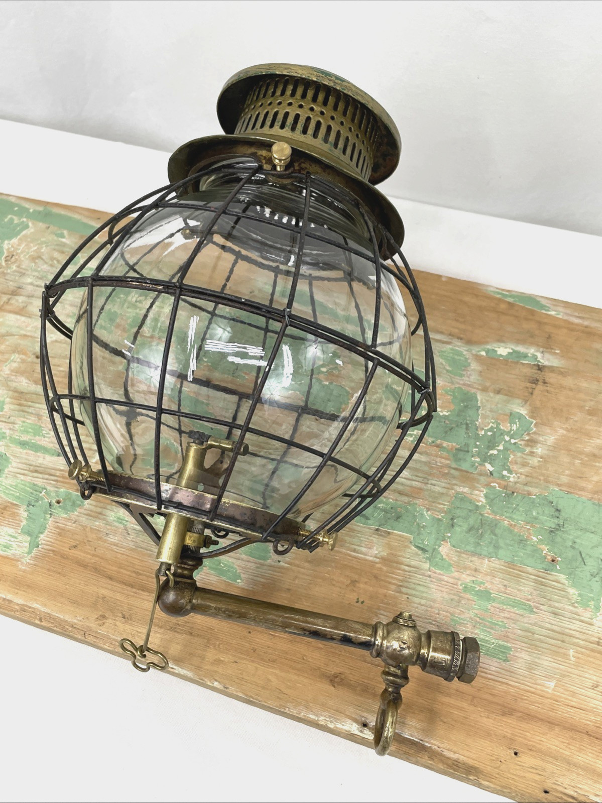 Antique Acetylene Gas Wall Sconce Victorian 1800s Outdoor Lamp w/ Cage NOT WIRED