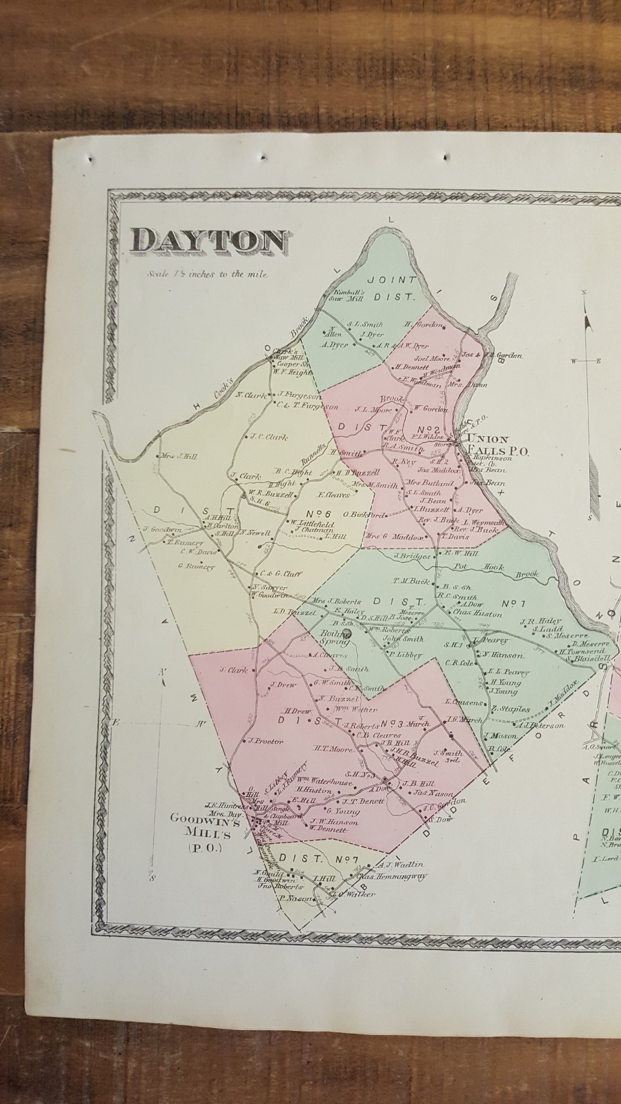 Antique Colored MAP – DAYTON & CORNISH, MAINE – / Atlas York County, ME – 1872