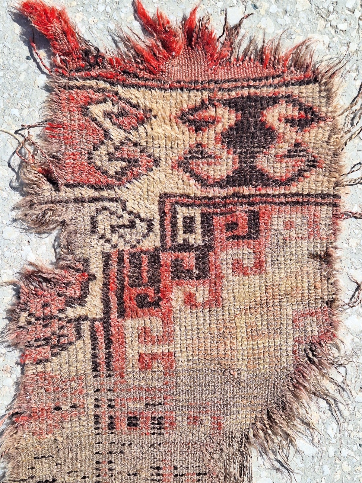1880s Rare Collectible Antique Fragment Carpet , Cappadocian HandMade Pile Rug