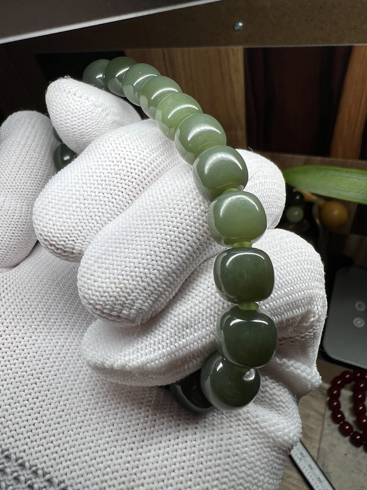 10mm Hetian Green & Yellow Jade Bracelet 新疆和田玉若羌青黄口料老型手串