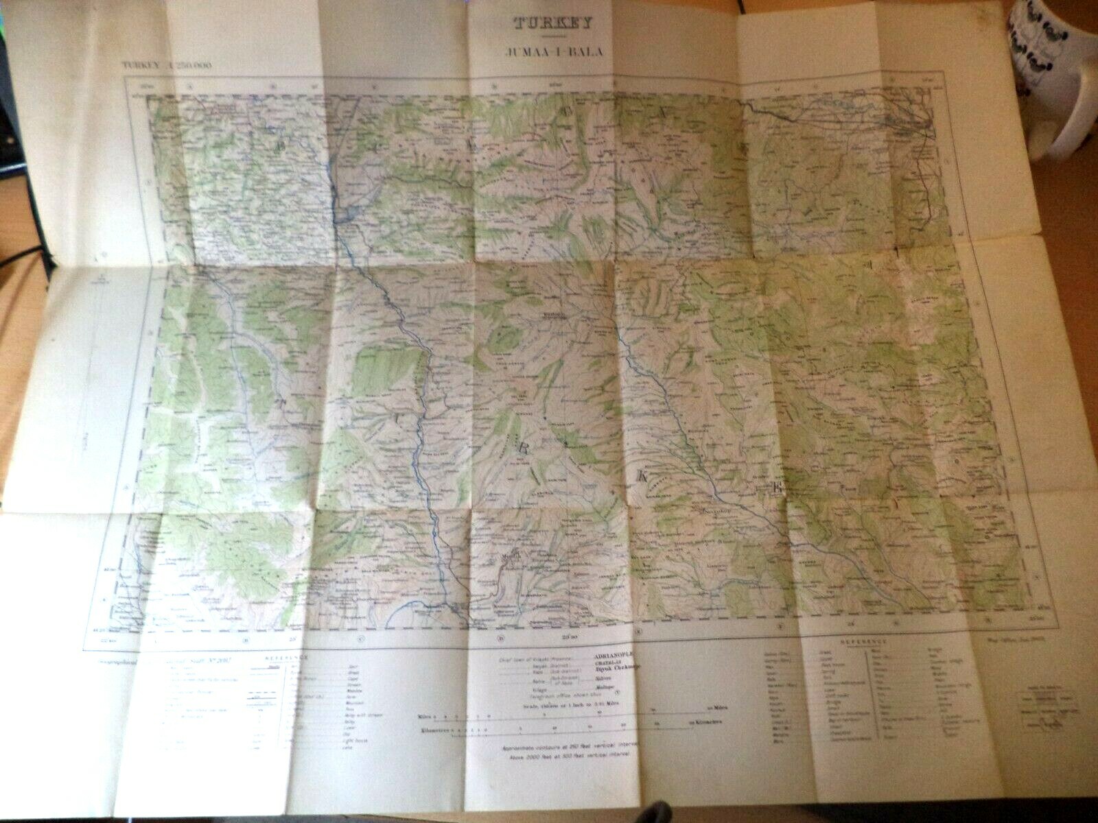 JUMAA I BALA old antique linen folded MAP OF TURKEY war office 1909 wall art