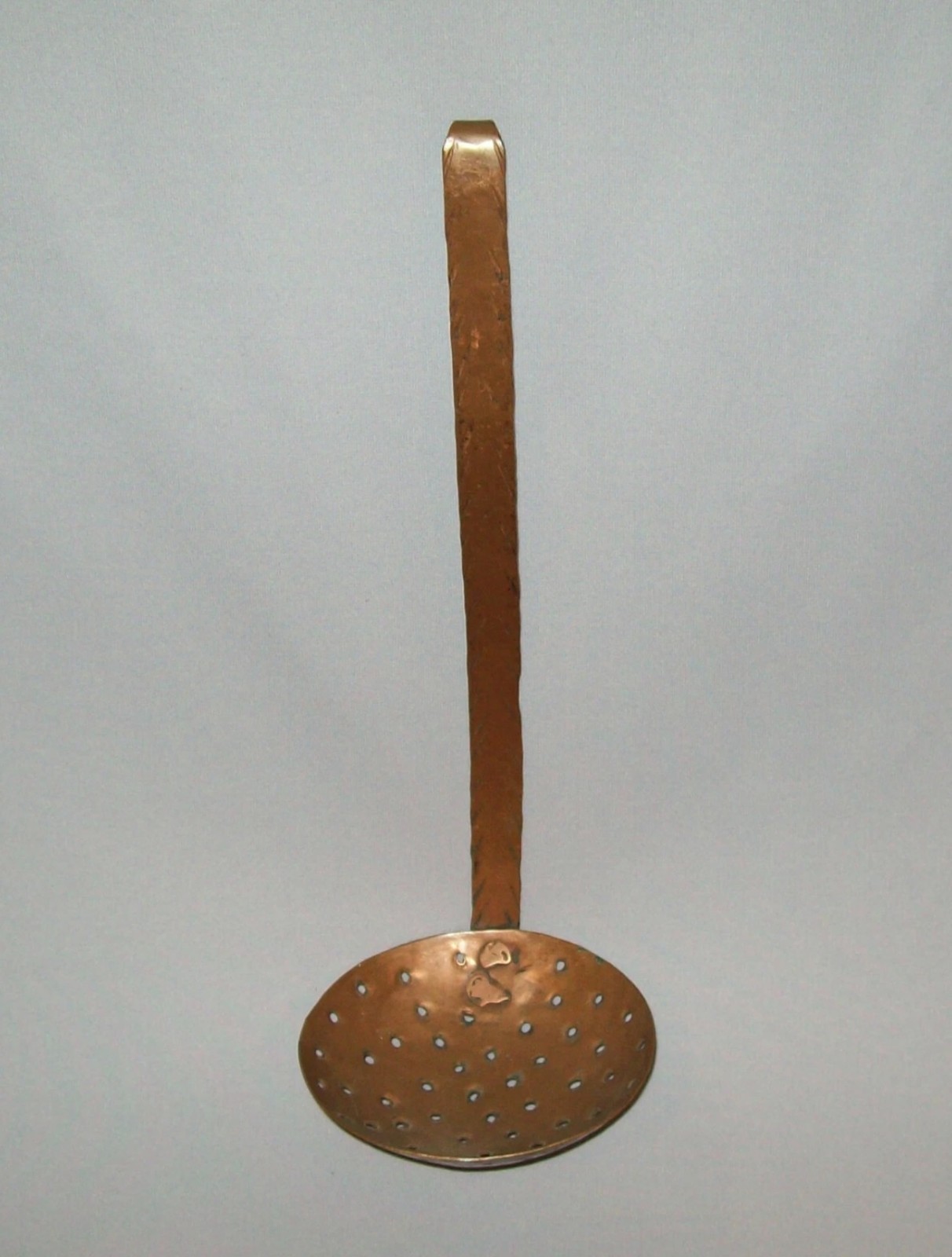 Old Antique Vtg Ca 1800s Long Handle Copper Strainer Dipper Hand Made Decorated