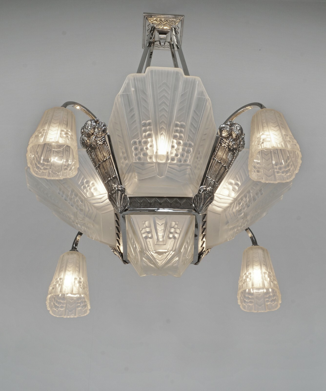 EJG : FRENCH ART DECO CHANDELIER …………..1930 muller degué era lamp France