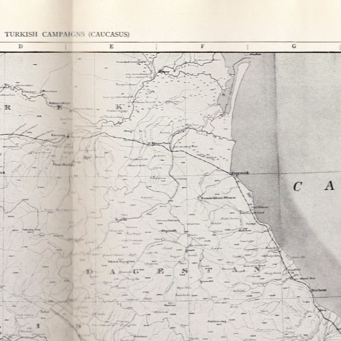 Caucasus WWI Turkish Campaigns Map Georgia Armenia Caspian Sea 10×15 Antique Map