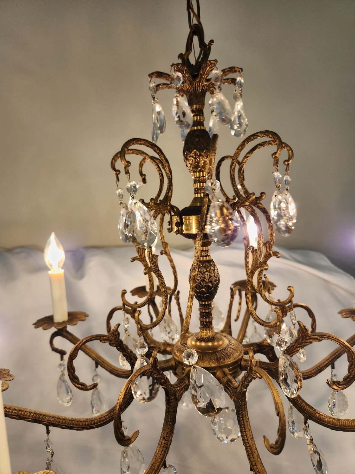Antique Brass PINEAPPLE Dark Patina Crystal Chandelier 8 arms 8 Lights