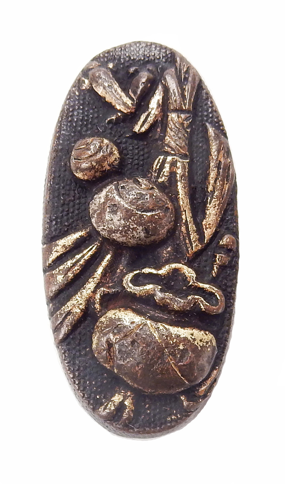 Antique Japanese Single Kashira Gold Treaure Bag Sword Fitting Koshirae Kodogu