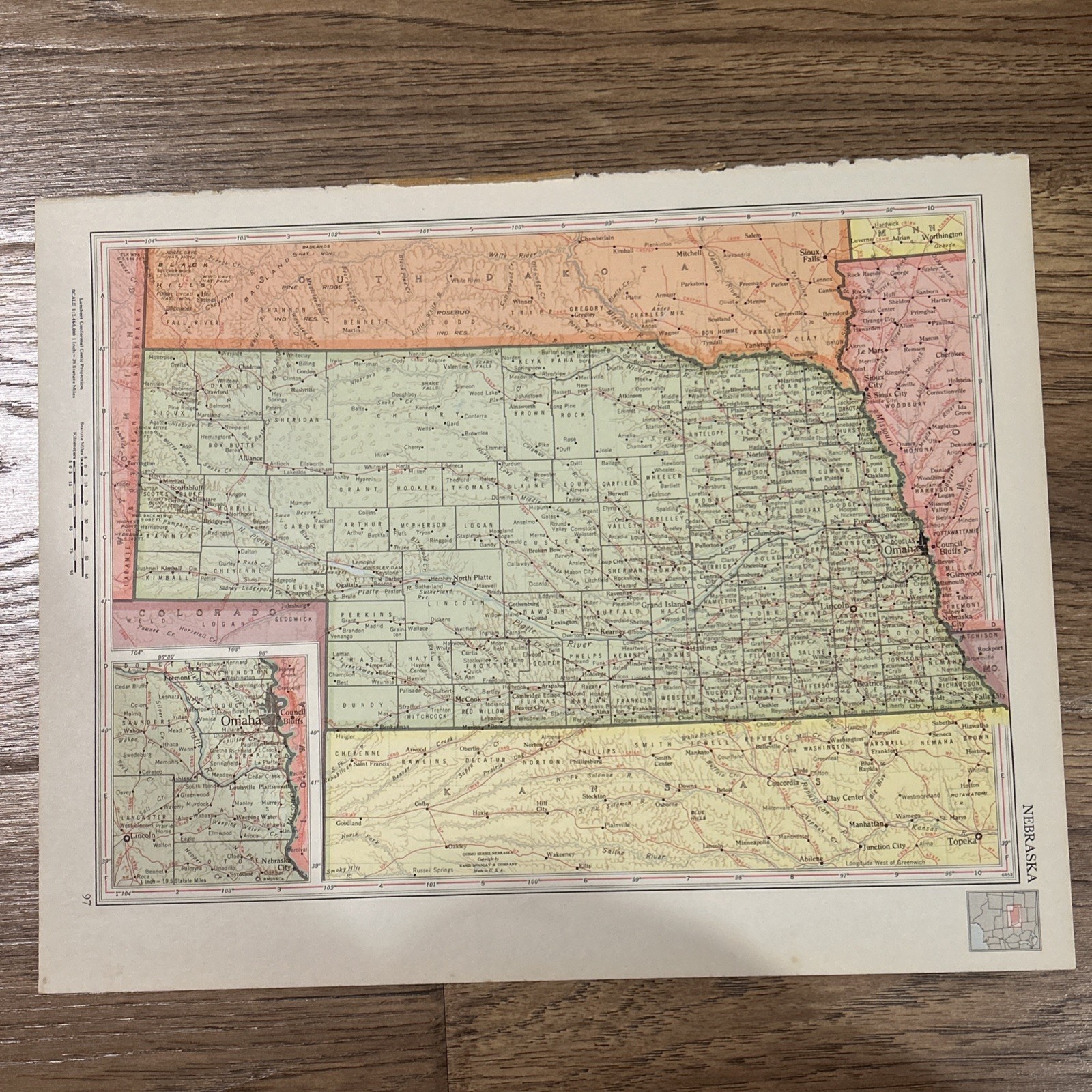 Antique 1952 Map Of Nebraska 14”x11”