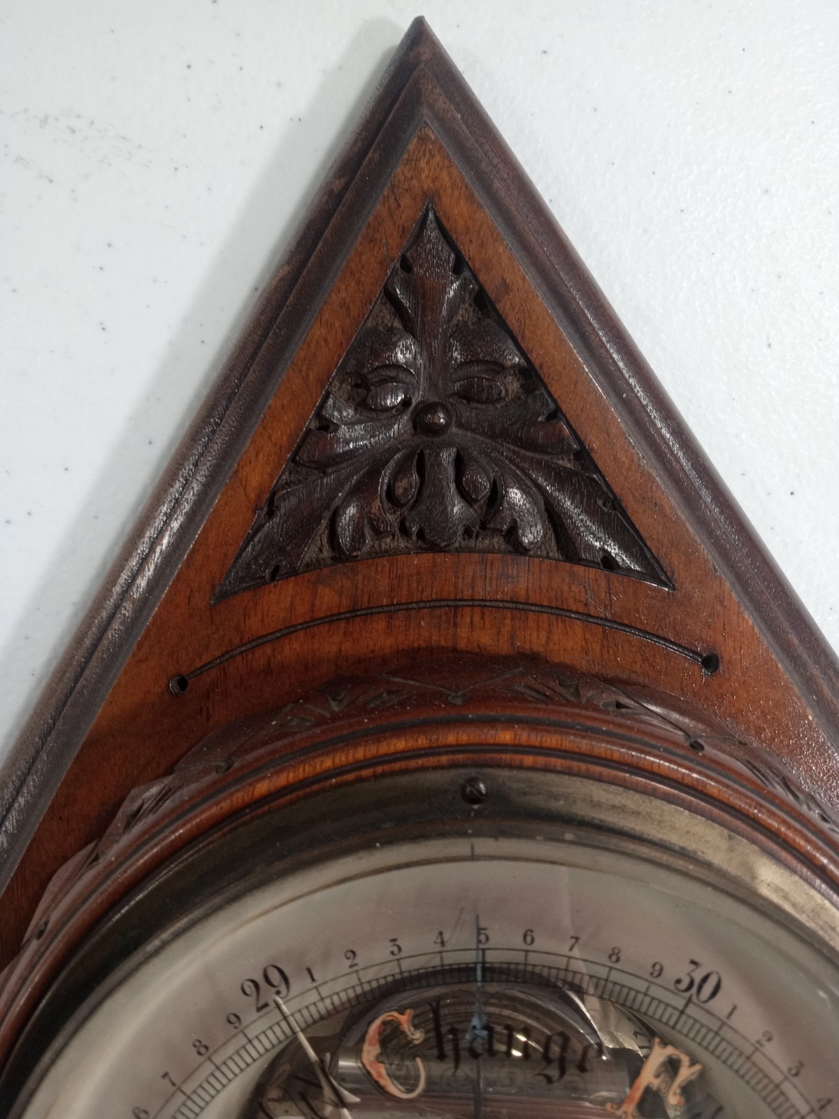 Rare Antique Scottish Barometer Motherwell Scotland Wiseman Carved Inlaid Wood