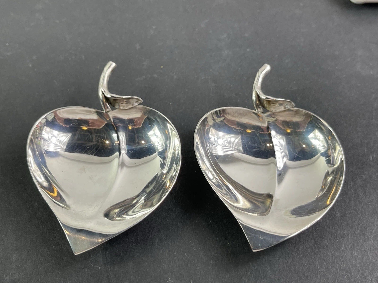 TWO – Vintage Tiffany & Co Sterling Silver Leaf Jewelry Nut Candy Dishes 25053
