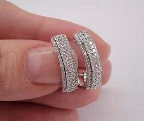 2Ct Lab Created Round Diamond Omega Back Hoop Earrings 14K White Gold Plated