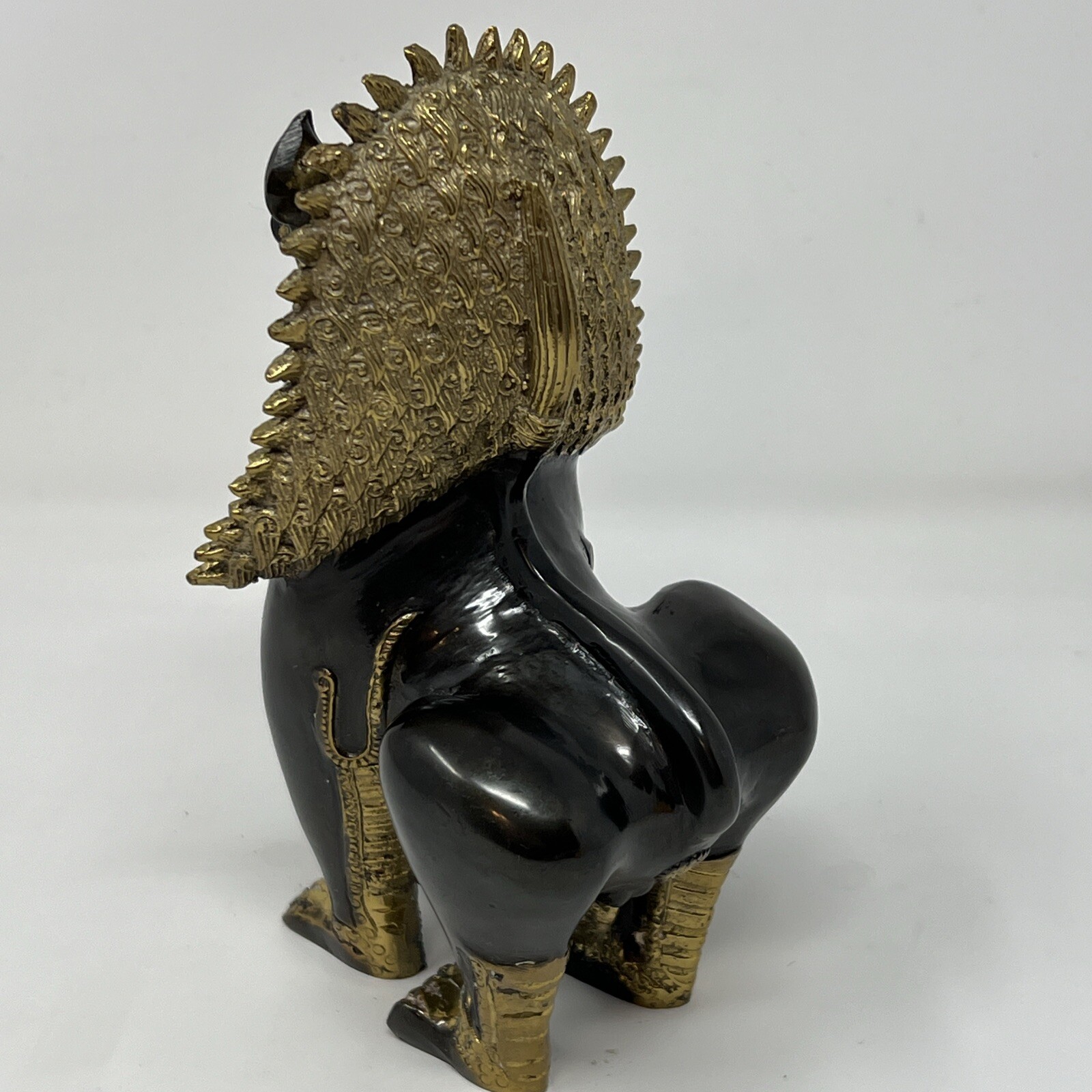 Antique Solid Bronze Khmer Statues. Temple Guardian Lion/Dogs known as ‘Singha’.