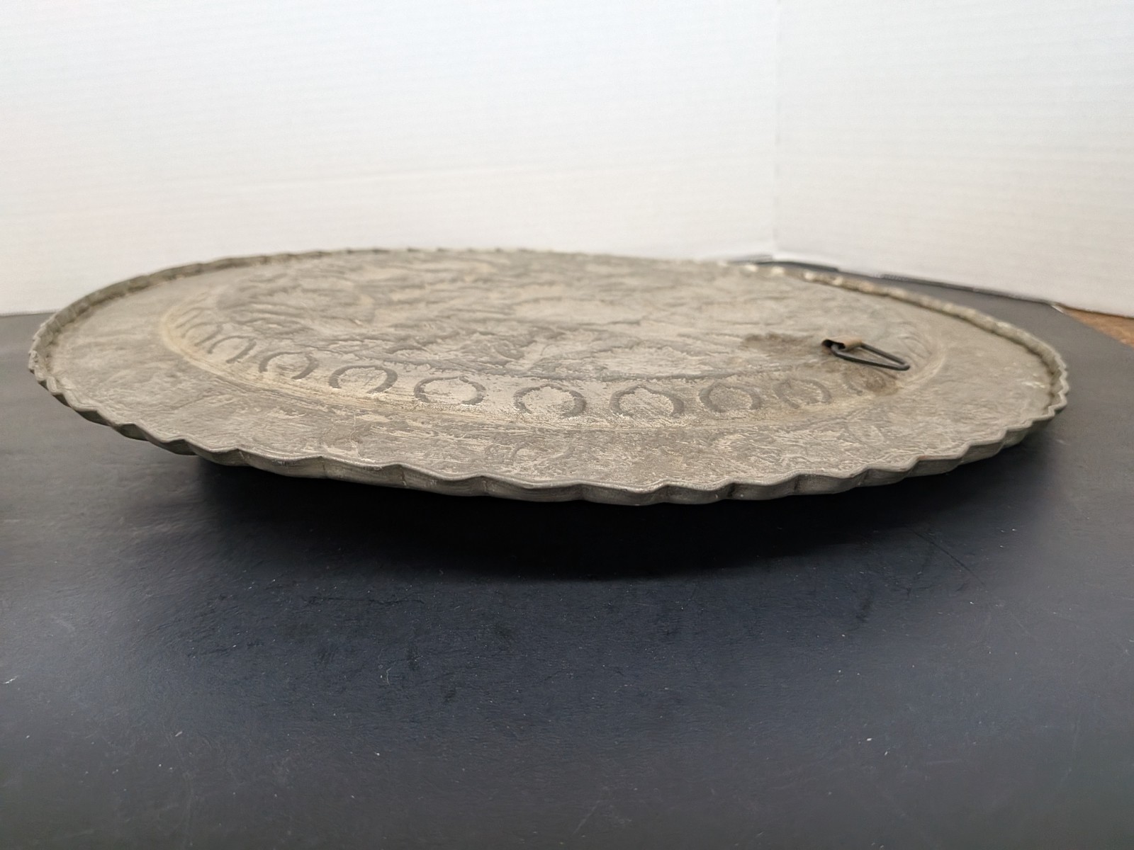 Rare Deer flora birds pattern Brass Silver Metal Middle Eastern Persian Tray 15″